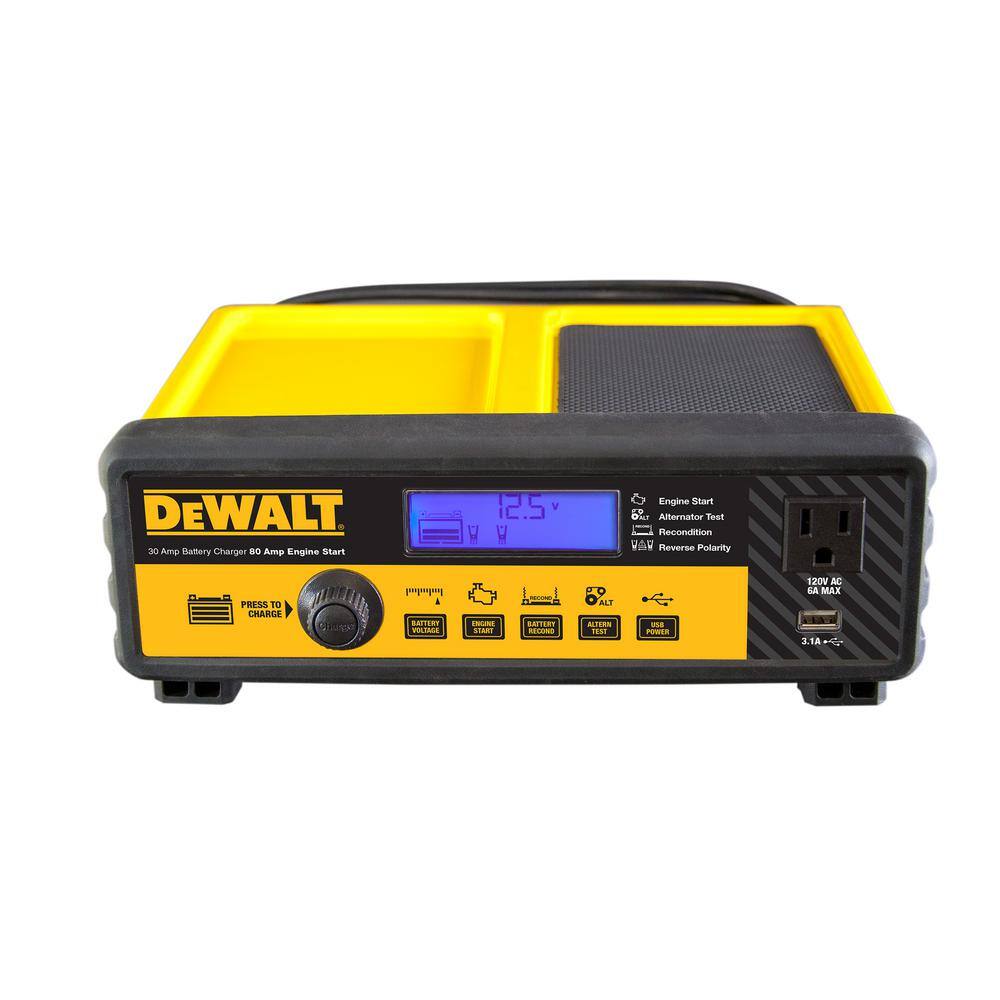 DEWALT DXAEC801B 30 Amp Automotive Portable Car Battery Charger with 80 Amp Engine Start and Alternator Check