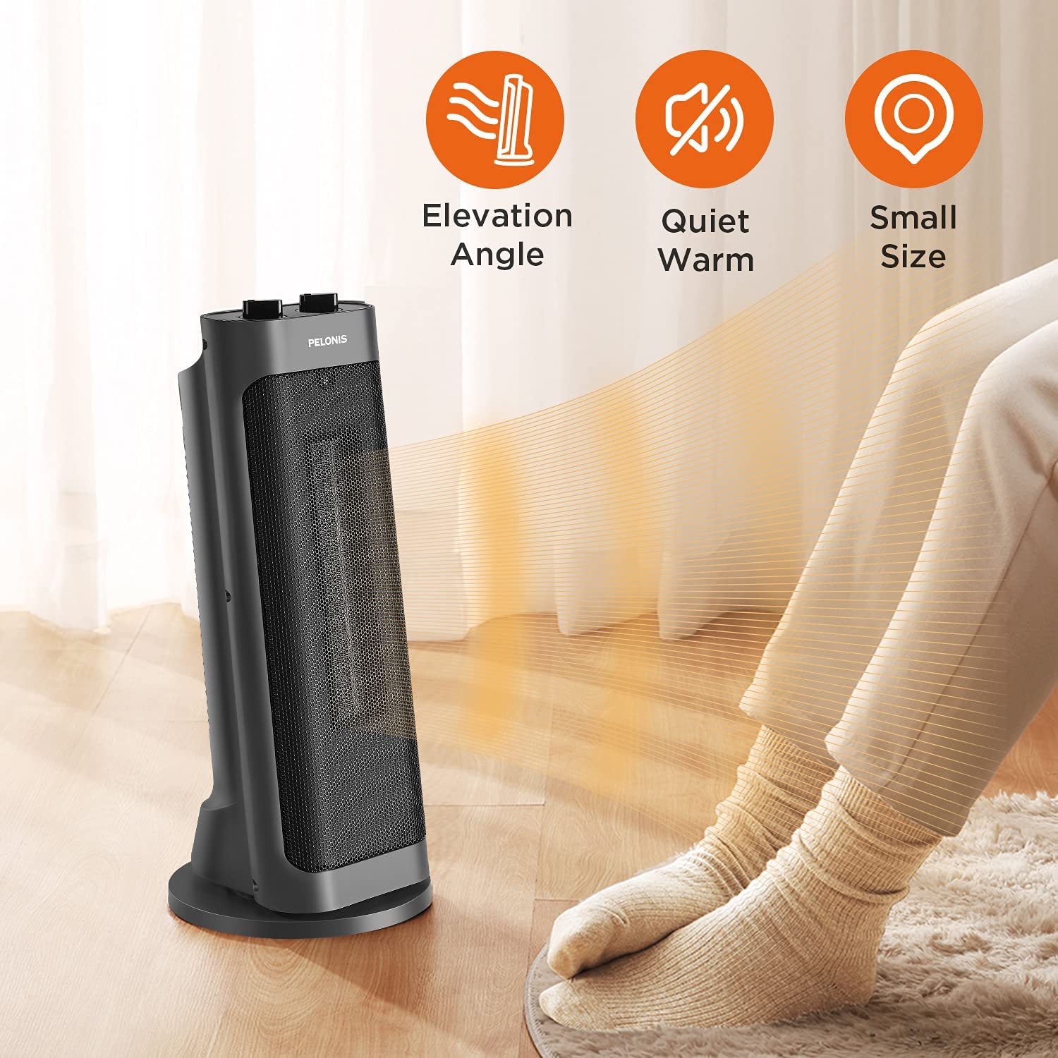 PELONIS PTH15A2BGB 1500W Fast Heating Space Heater. Programmable Thermostat. Easy Control. Widespread Oscillation. Grey