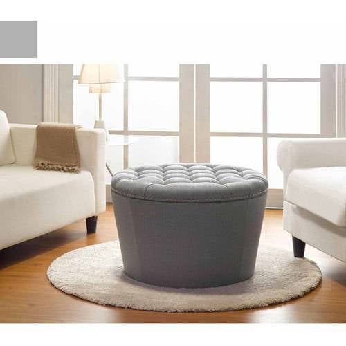 Better Homes & Gardens Round Tufted Storage Ottoman with Nailheads. Gray