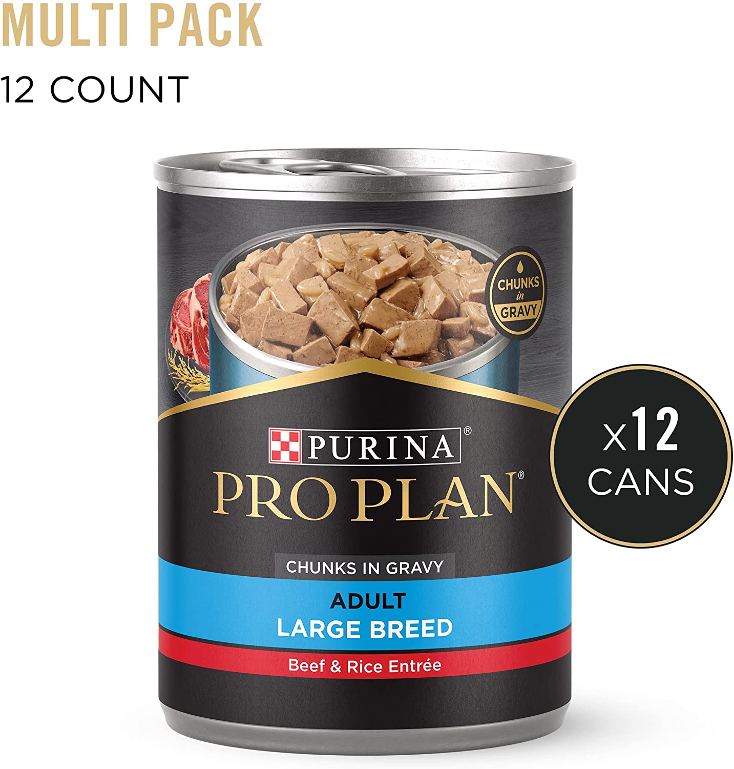 Purina Pro Plan Gravy Wet Dog Food for Large Dogs. Large Breed Beef and Rice Entree - (12) 13 oz. Cans