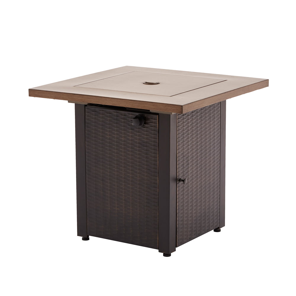 Mainstays Laurel 28″ Square 48.000 BTU Propane Gas Fire Pit Table with Lava Rocks. Metal Lid and Protective Cover