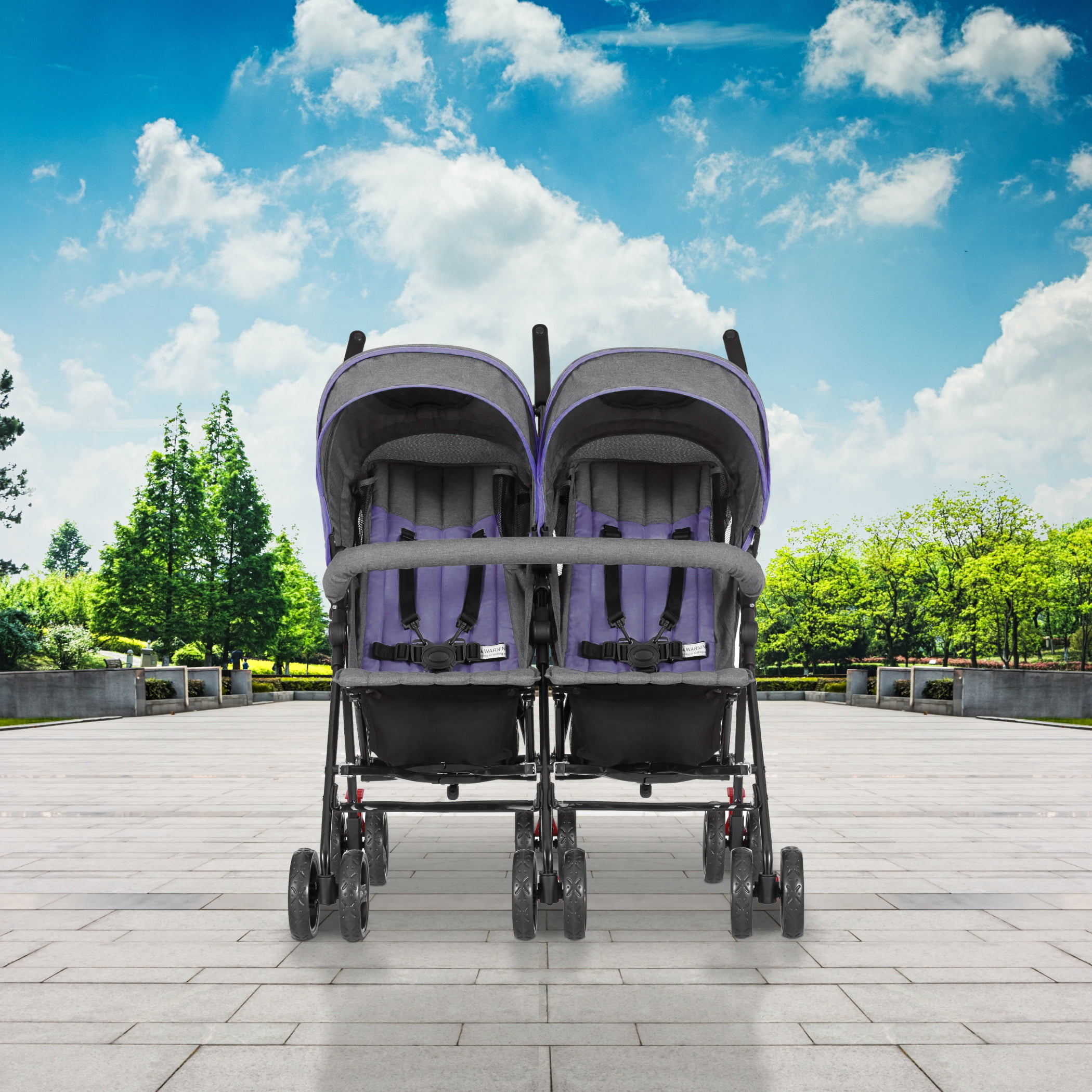 Dream On Me Volgo Twin Umbrella Stroller. Purple and Dark Grey