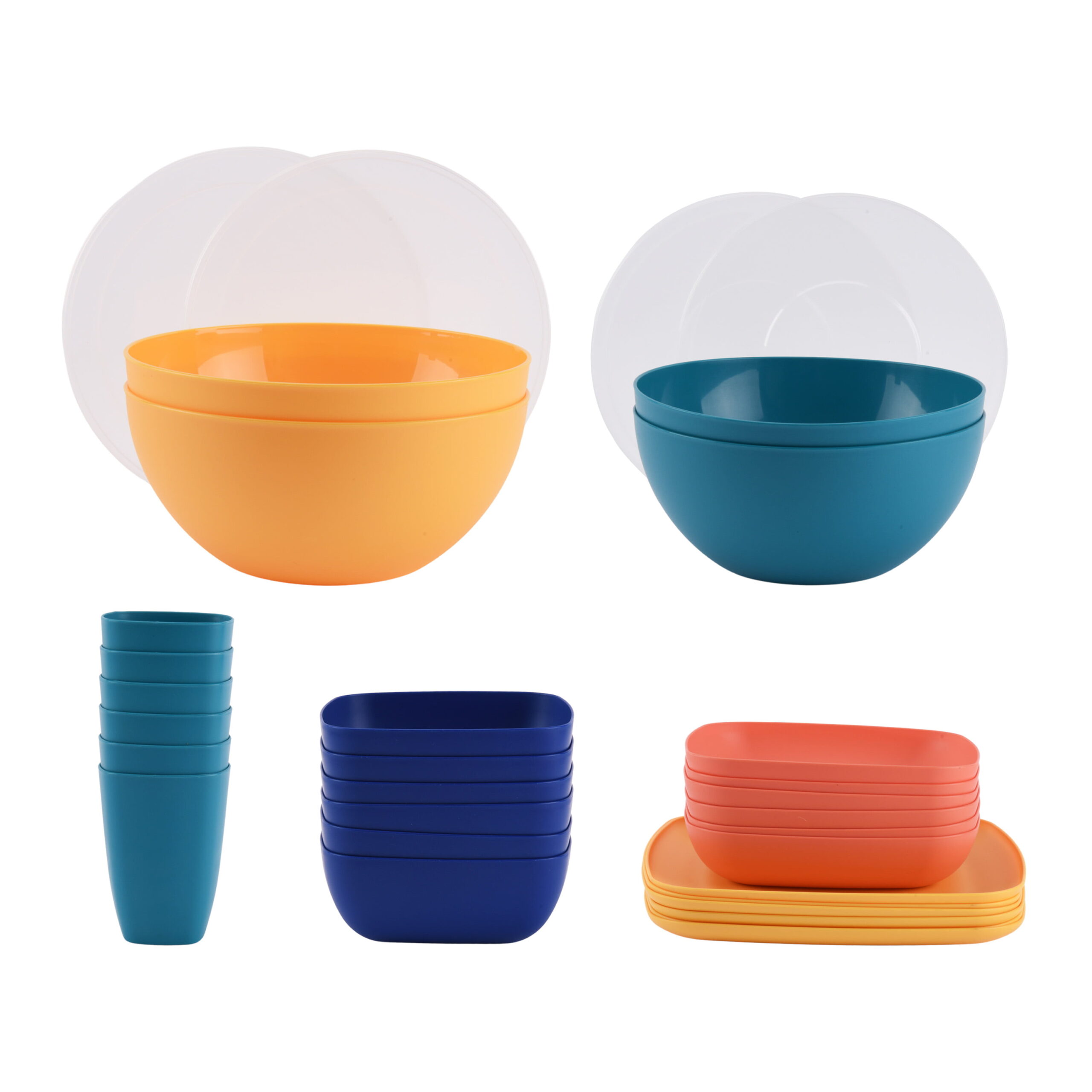 Mainstays 32-Piece Plastic Square Dinnerware Bundle Set. Assorted Colors