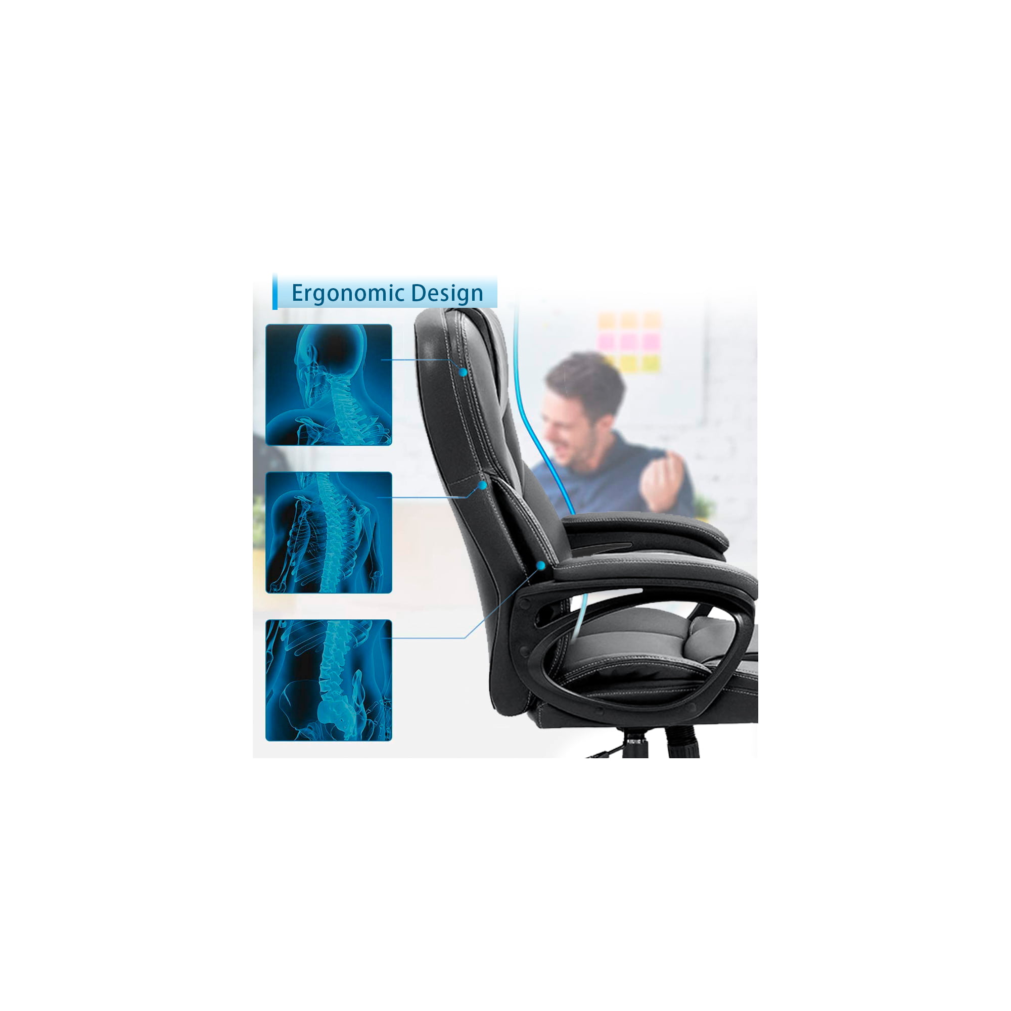 Lacoo Faux Leather High-Back Executive Office Chair with Lumbar Support. Black