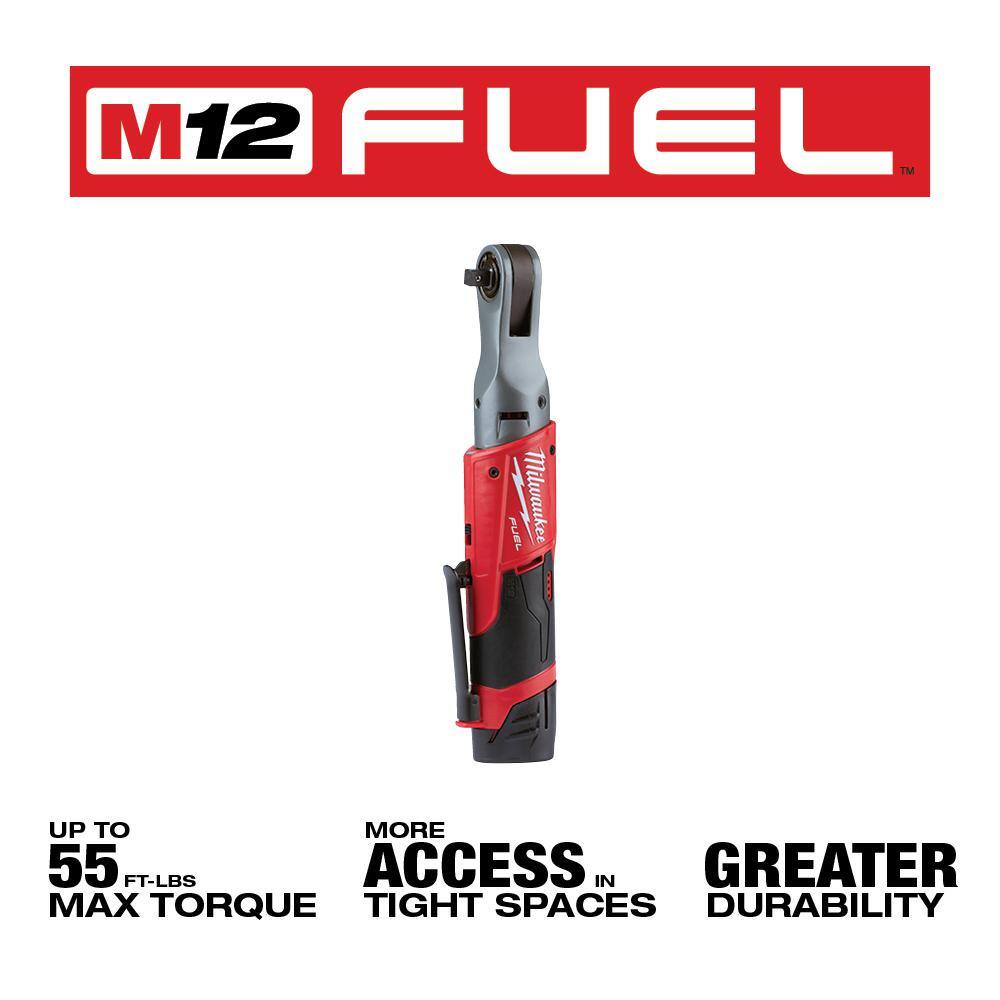 Milwaukee M12 FUEL 12V Lithium-Ion Brushless Cordless 3/8 in. Ratchet with M12 2.0Ah Battery