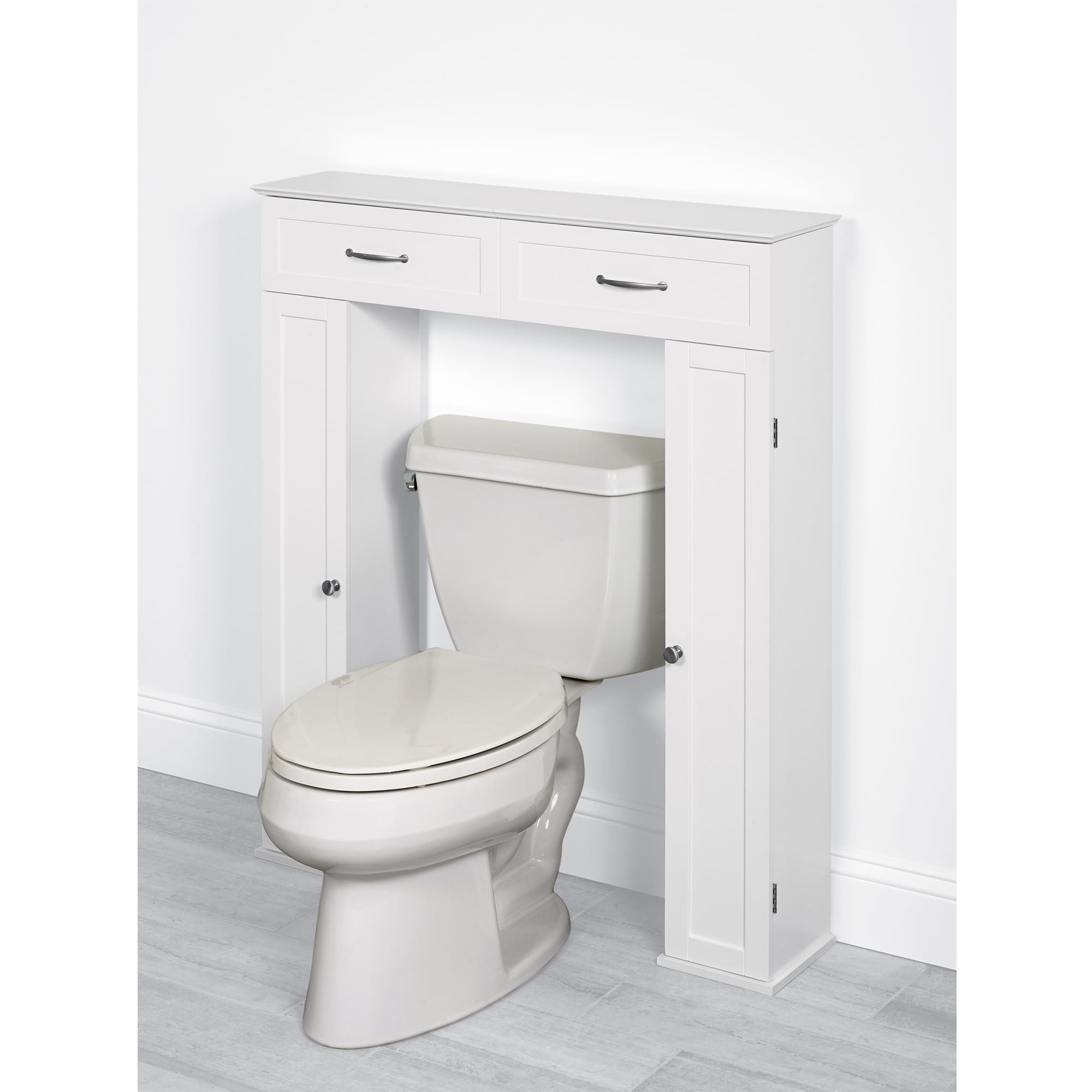 Zenna Home Lift Top Bathroom Storage Console Cabinet with 8 Shelves. White