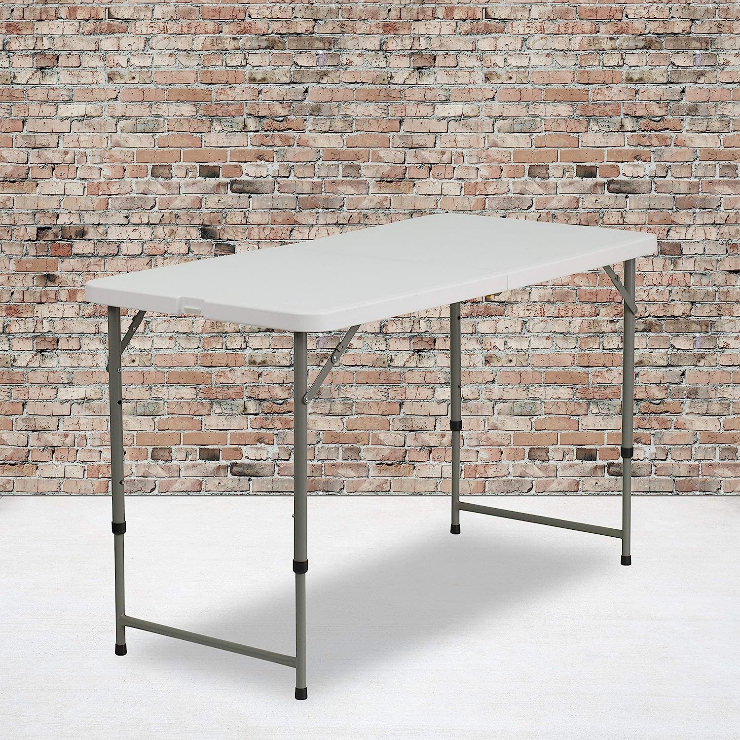 Flash Furniture 4-Foot Height Adjustable Bi-Fold Granite White Plastic Folding Table