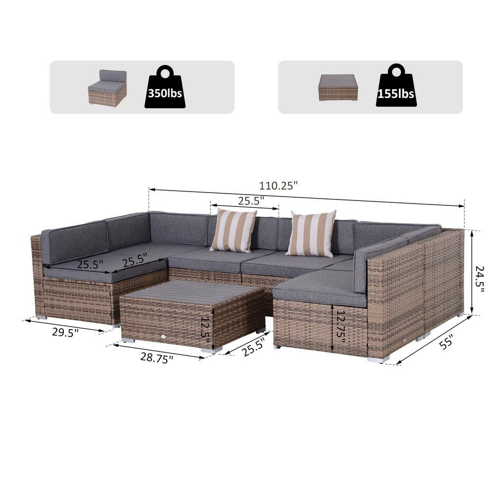 Outsunny  Patio Life Grey 7-Piece Steel Plastic Rattan Patio Conversation Set with Grey Cushions