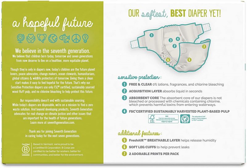 Seventh Generation Baby Diapers for Sensitive Skin. Super Pack