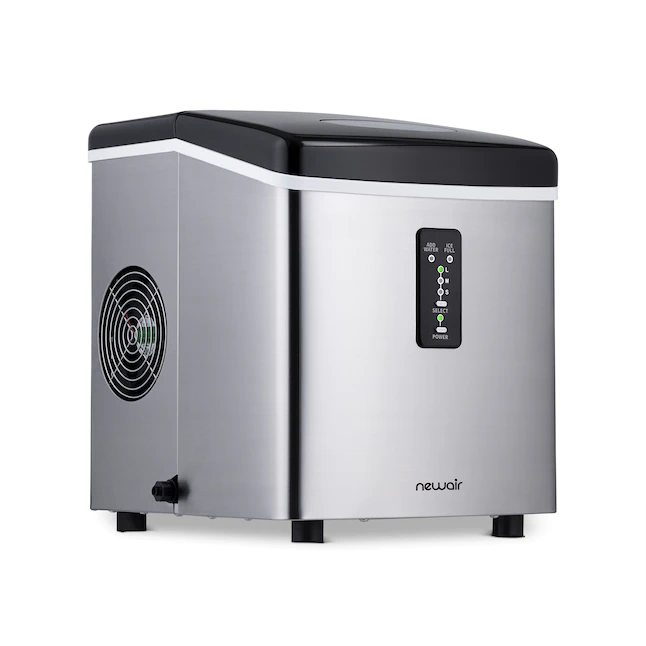 NewAir AI-100SS Portable Ice Maker 28 lb. Daily - Countertop Compact Design. 3 Size Bullet Shaped Ice. Stainless with Black Lid