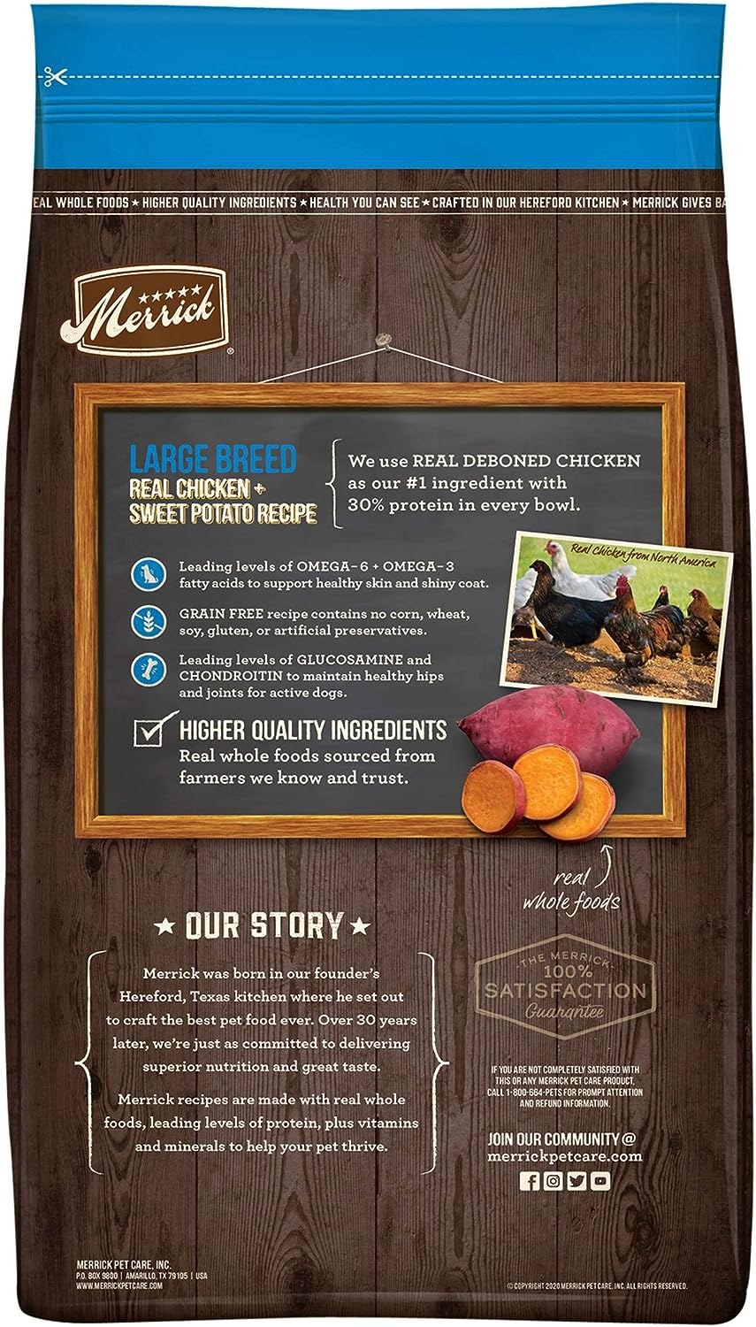 Merrick Grain Free Real Chicken & Sweet Potato Recipe Large Breed Dry Dog Food. 22 lbs.