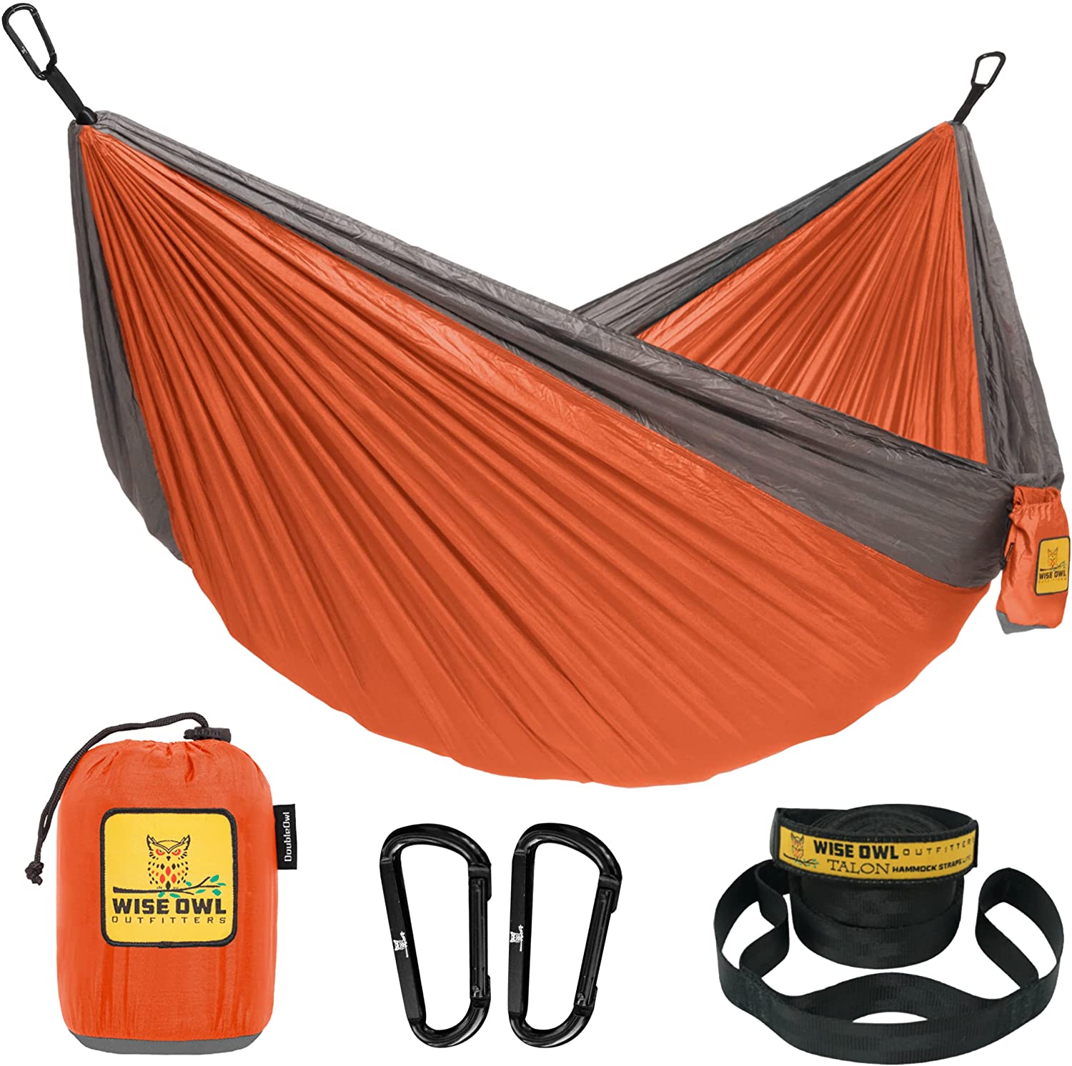 Wise Owl Outfitters Camping Hammock. Orange & Grey