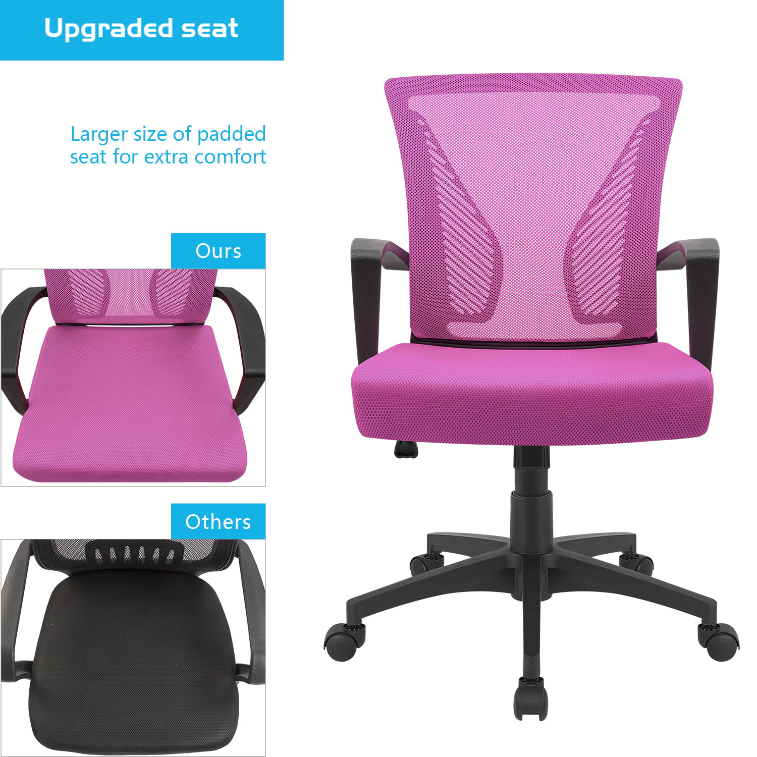 Lacoo Mid-Back Office Desk Chair Ergonomic Mesh Task Chair with Lumbar Support. Pink
