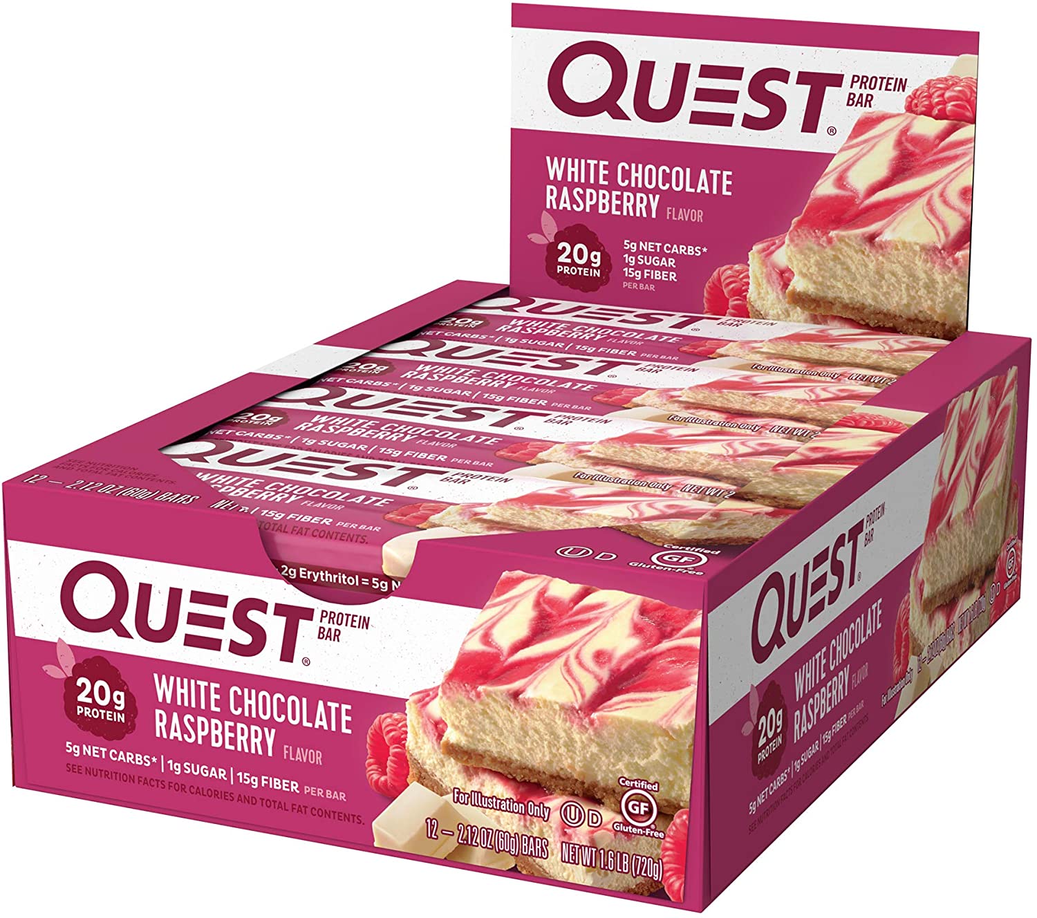 Quest Nutrition- High Protein. Low Carb. 12 Count White Chocolate Raspberry