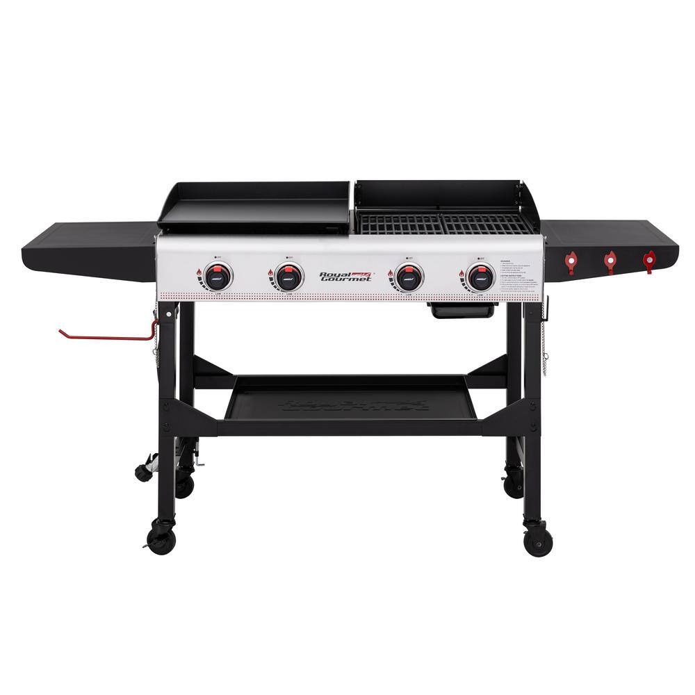 Royal Gourmet GD403 4-Burner 48.000 BTU Portable Flat Top Gas Grill and Griddle Combo Grill in Black with Folding Legs for Outdoor Cooking