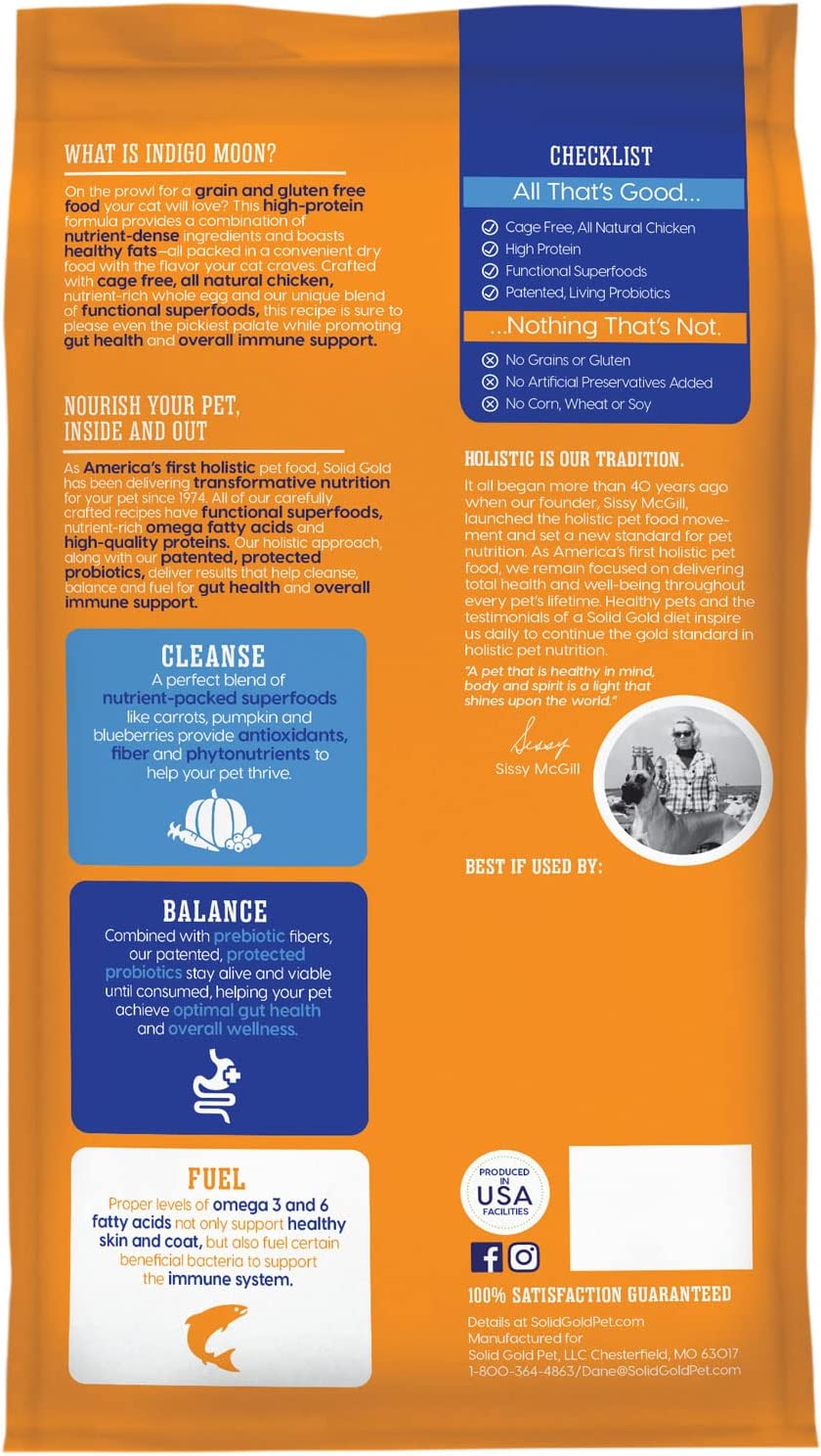 Solid Gold Indigo Moon with Chicken & Eggs Grain-Free High Protein Dry Cat Food 6 Pound (Pack of 1)