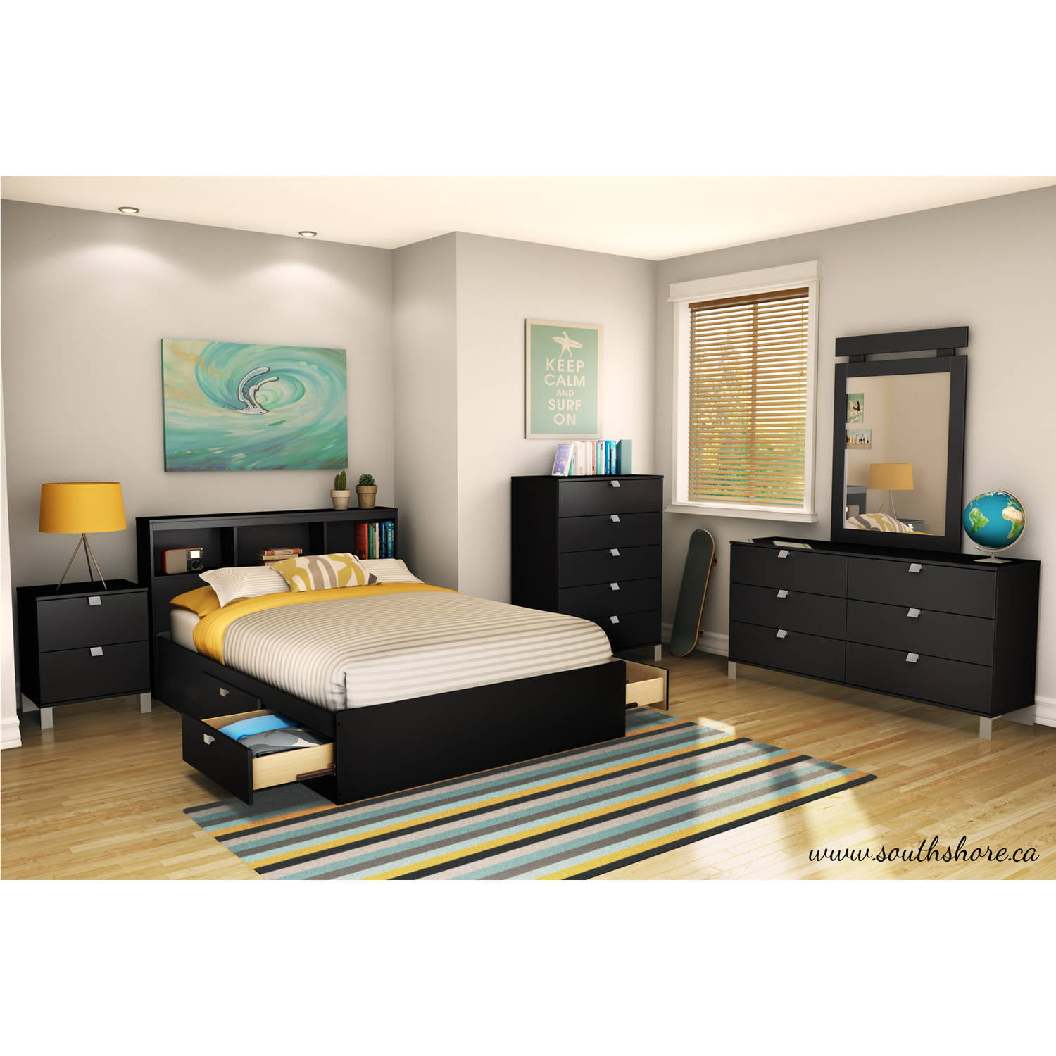 South Shore Spark Bookcase Headboard. Full. Black