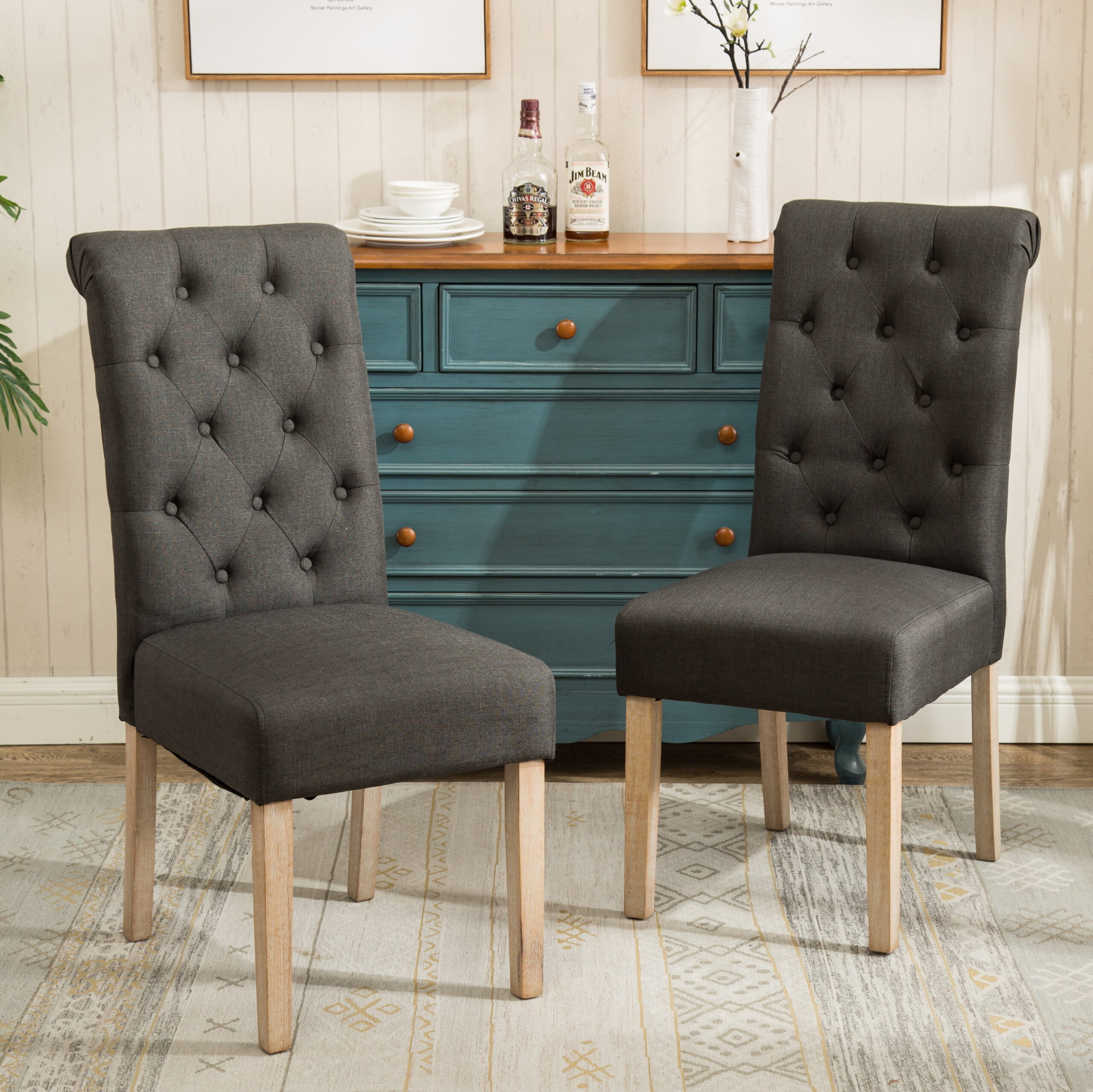 Roundhill Furniture Habit Dining Chair. Set of 2. Charcoal