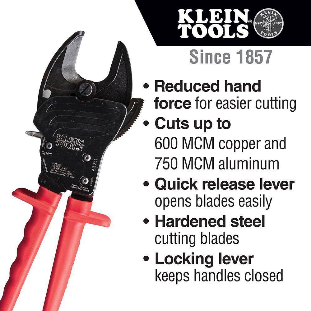 Klein Tools 63711 7.5 in. Open Jaw Ratcheting Cable Cutter