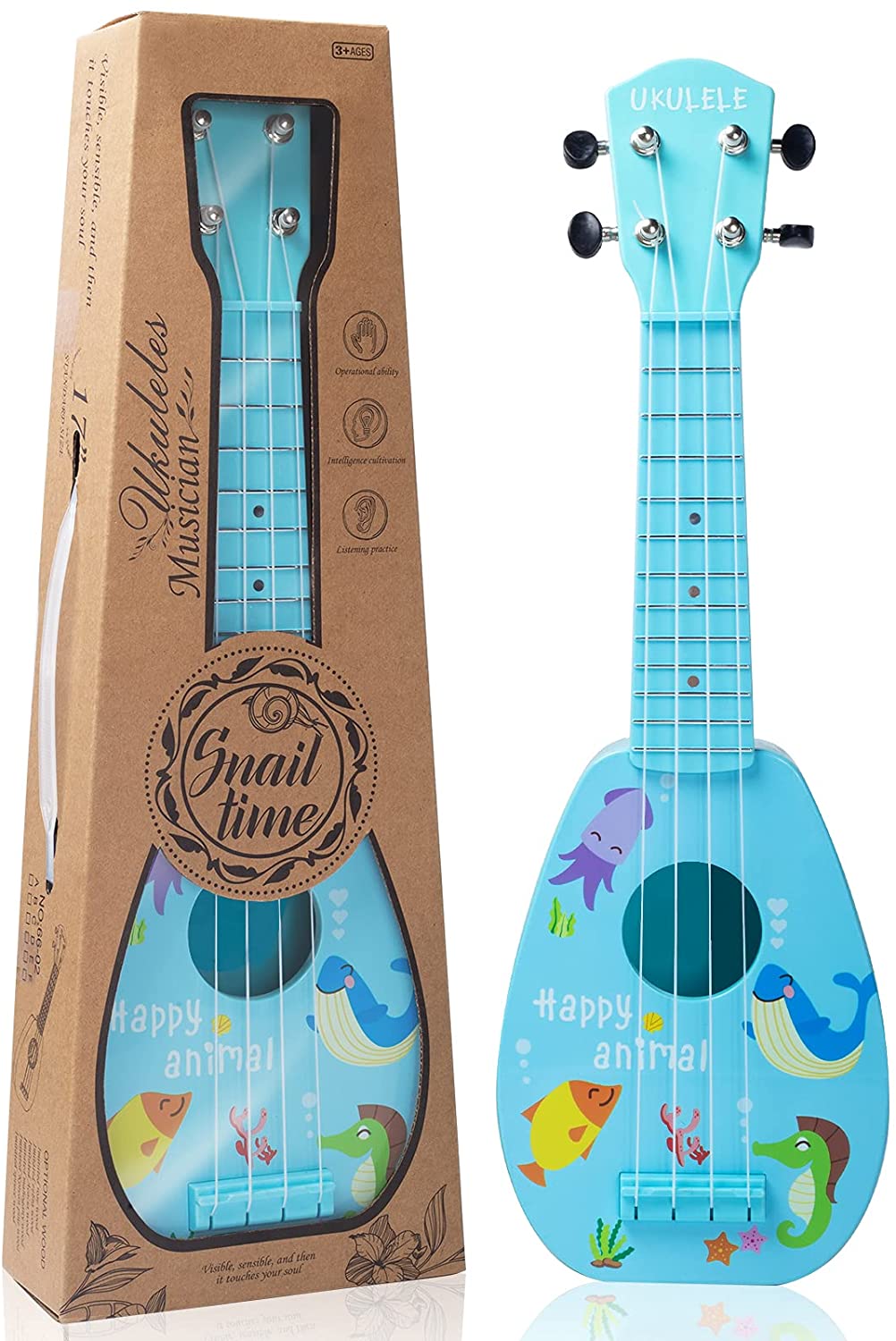 YOLOPLUS 17 Inch Kids Ukulele Guitar Toy 4 Strings. Blue
