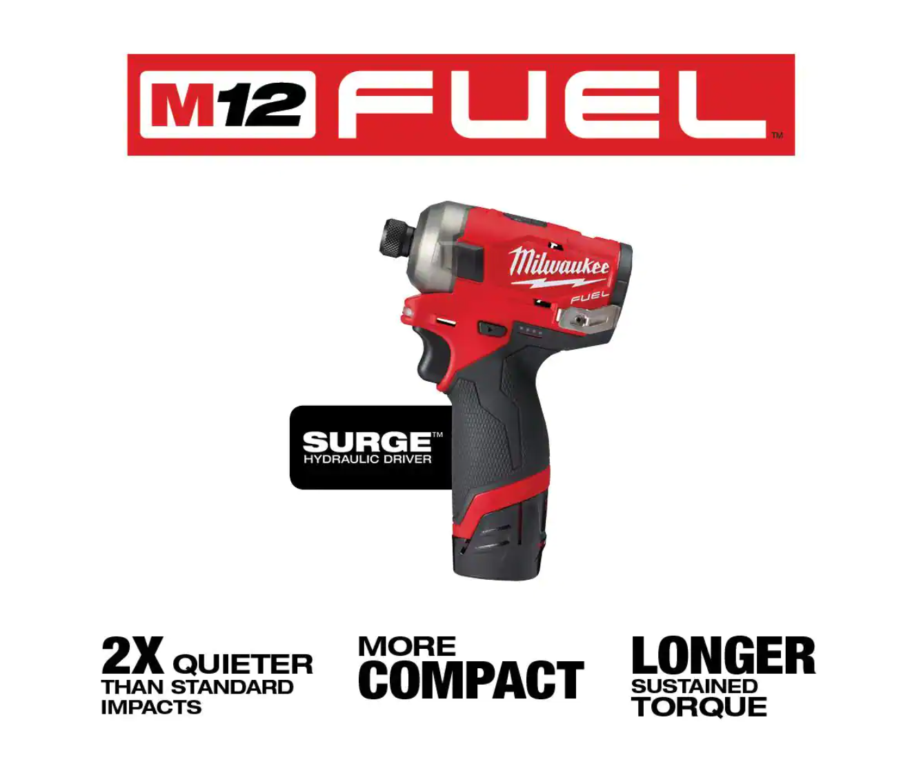 Milwaukee 2551-22-2364-20 M12 FUEL SURGE 12V Lithium-Ion Brushless Cordless 1/4 in. Hex Impact Driver Compact Kit with M12 Flood Light