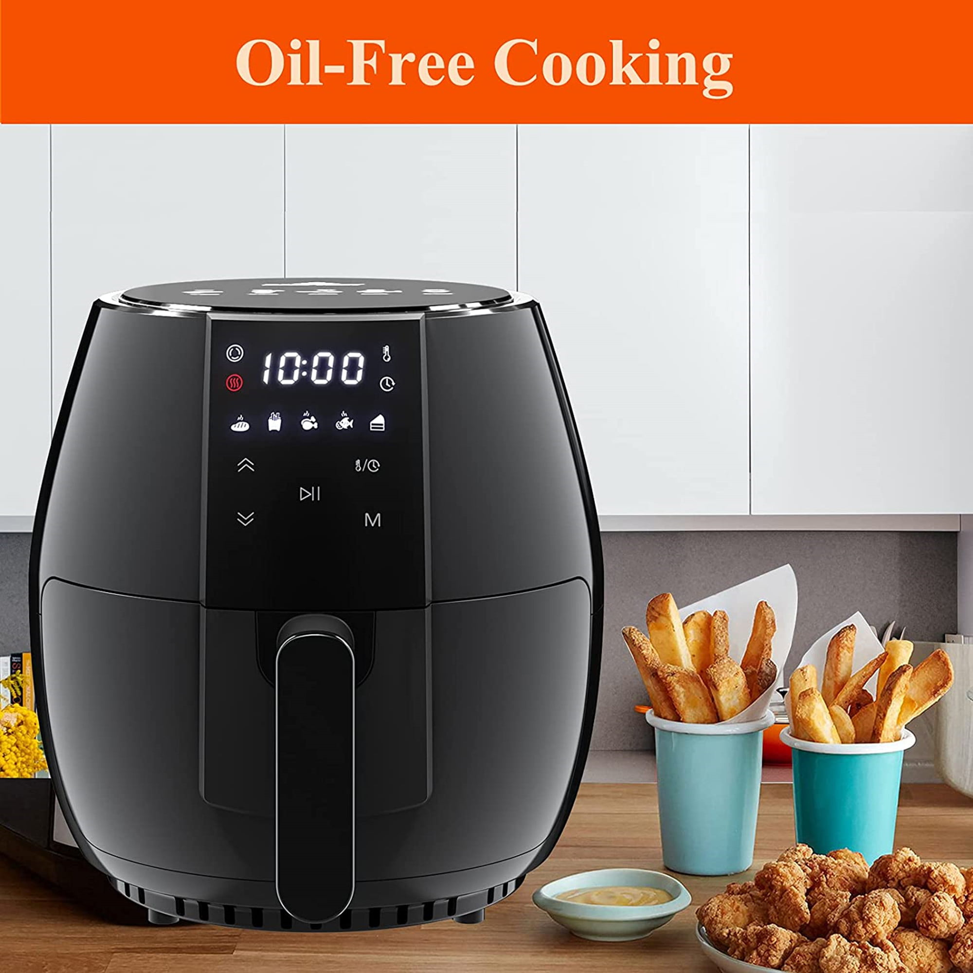 Sanptent 5.8 Quart Air Fryer. Electric Hot Oven Oilless Multifunctional Cooker with Digital LED Touchscreen. Auto Shut-off. ETL Certified. Best Present Gift (Black)