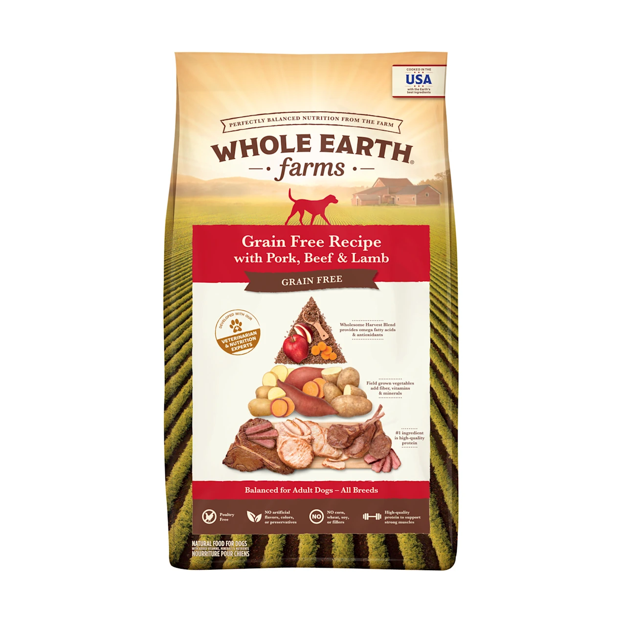 Whole Earth Farms Grain Free Pork. Beef and Lamb Recipe Dry Dog Food. 25 lbs.