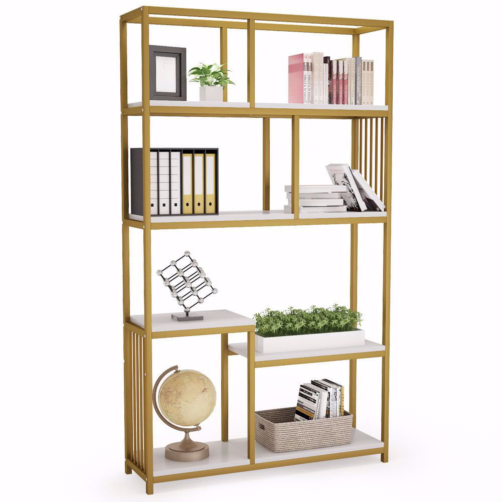TribeSigns 7-Open Shelf Bookcases. Etagere Bookcase with Gold Sturdy Metal Frame. Modern Bookshelf Elegant Storage Display Shelves for Home Furniture