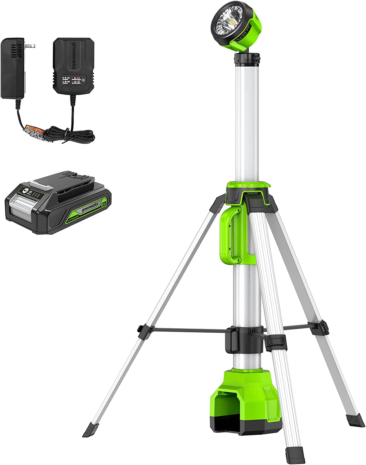 Greenworks 24V 2-in-1 Standing Light. LED Work Light with 2Ah Battery and Charger