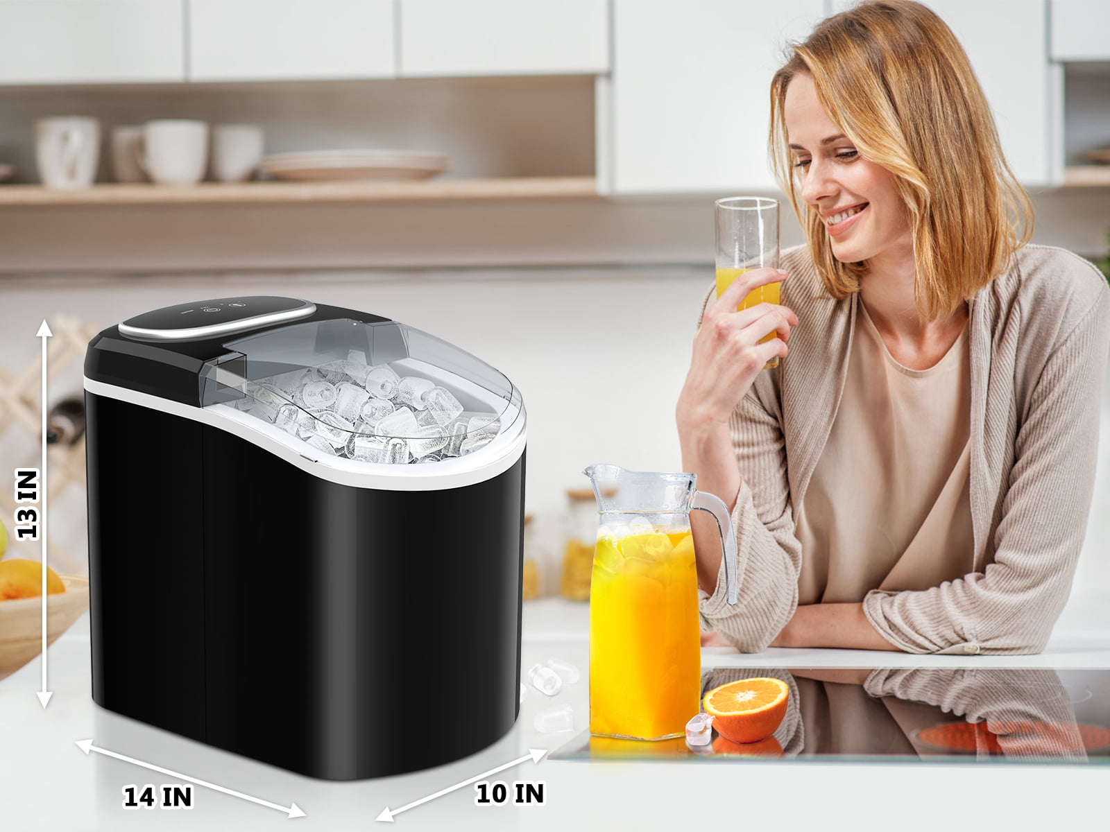 LifePlus Ice Maker Portable Countertop 26LBS Bullet Ice Cube Self Cleaning for Home Kitchen. Black