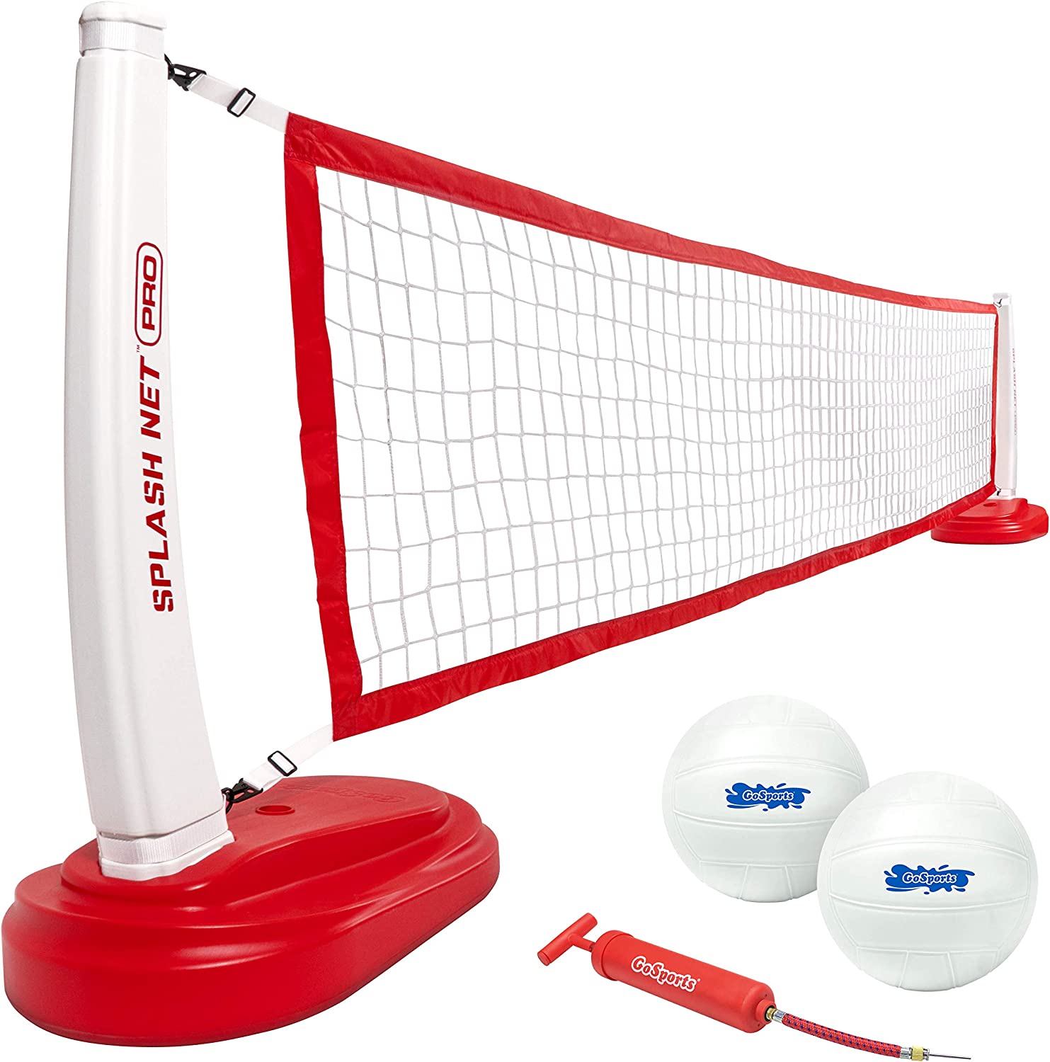 GoSports Splash Net PRO Pool Volleyball Net Includes 2 Water Volleyballs and Pump. Red