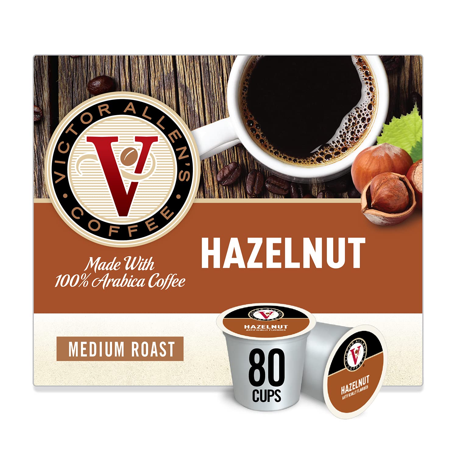 Victor Allen-s Coffee Hazelnut Blend. Flavored Medium Roast. 80 Count Single Serve Coffee Pods for Keurig K-Cup Brewers