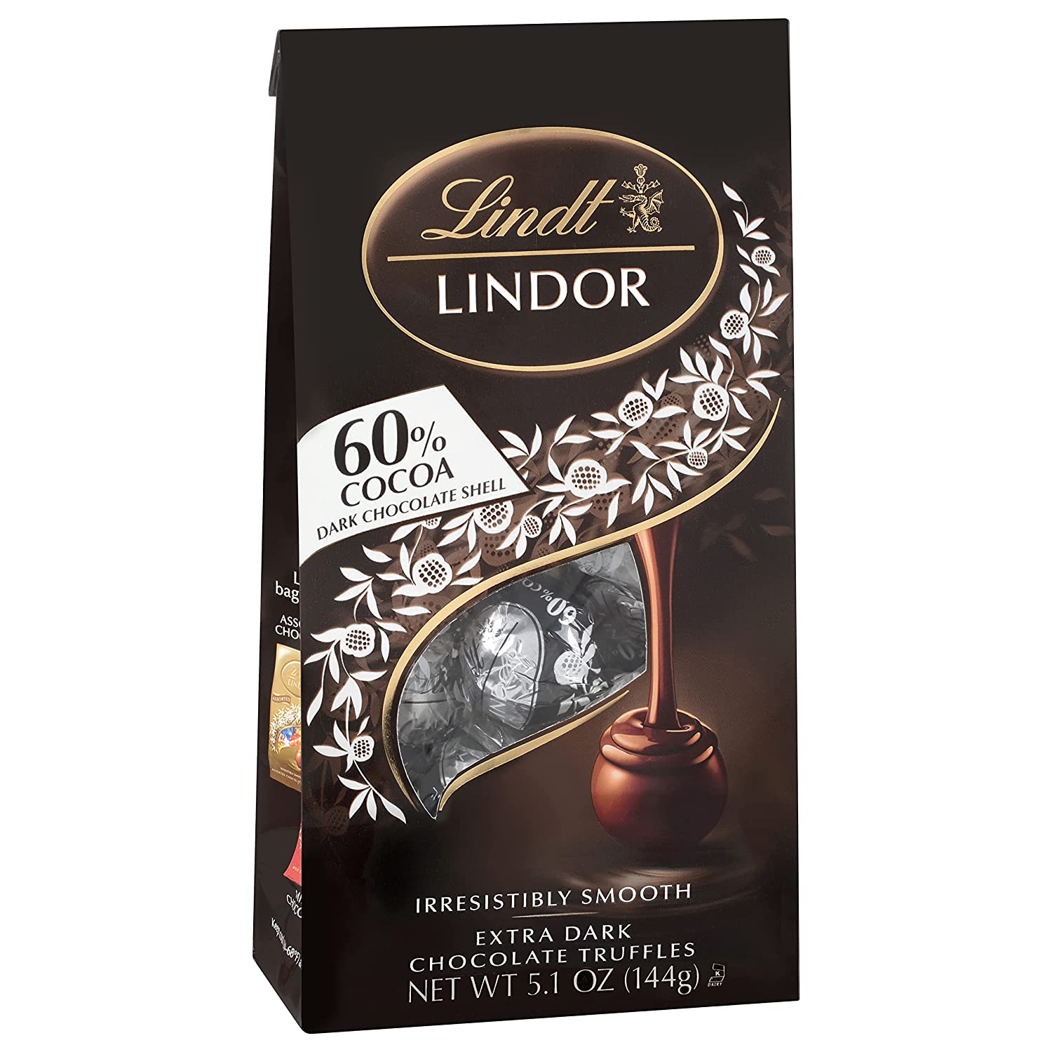 Lindt LINDOR 60% Extra Dark Chocolate Truffles. Dark Chocolate Candy 5.1 oz. Bag (6 Pack)