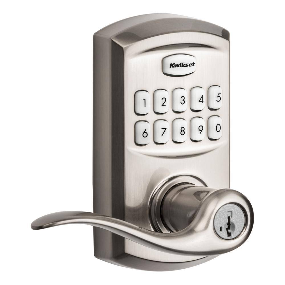 Kwikset 99170-001 917 SmartCode Satin Nickel Keypad Electronic Single-Cylinder Tustin Door Lever Featuring SmartKey Security