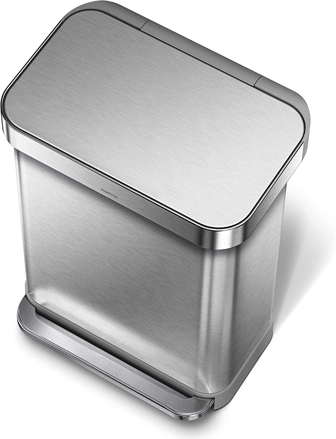 simplehuman 55 Liter / 14.5 Gallon Rectangular Hands-Free Kitchen Step Trash Can with Soft-Close Lid. Brushed Stainless Steel