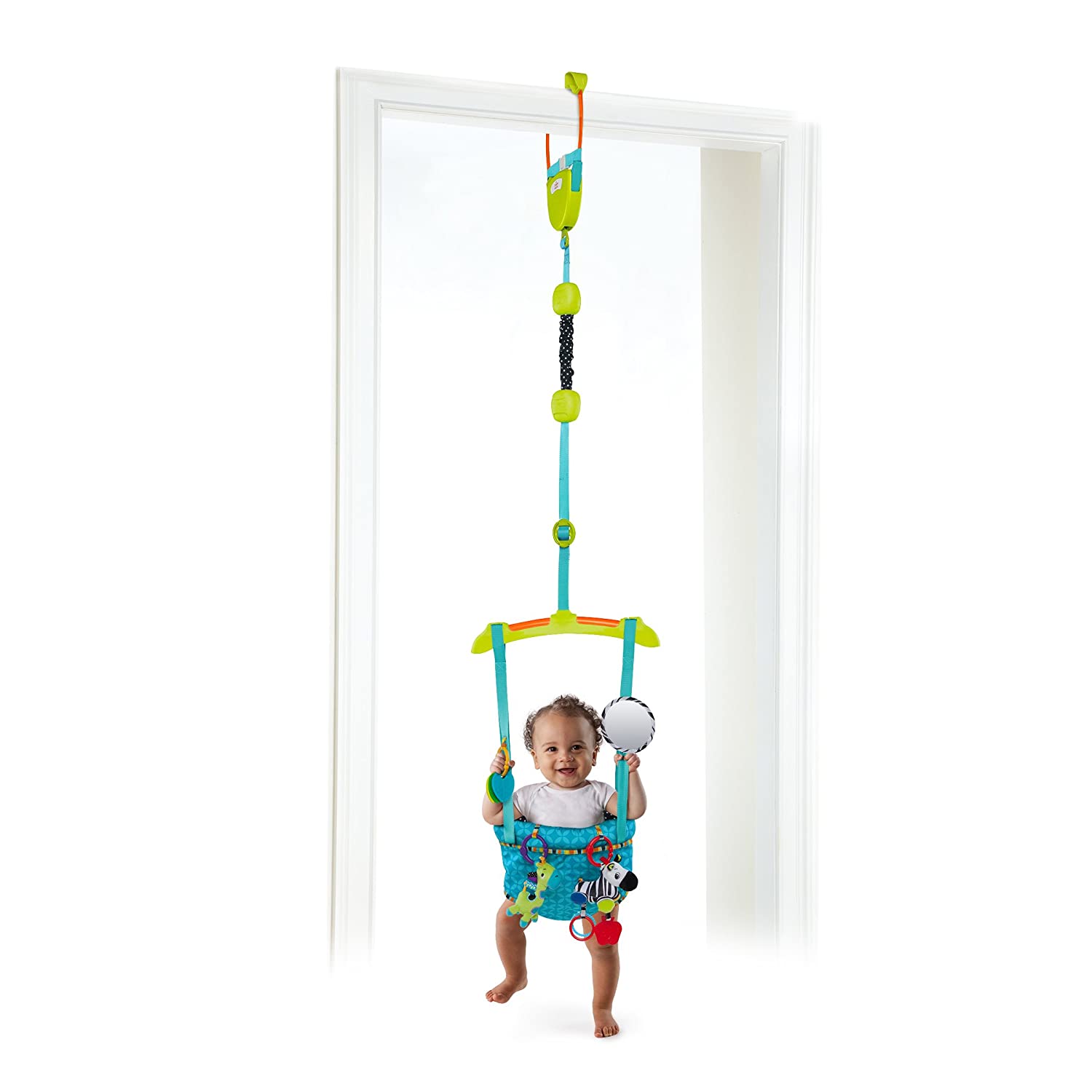 Bright Starts Bounce ‘N Spring Deluxe Door Jumper with Take-Along Toys. Ages 6 months +. Blue