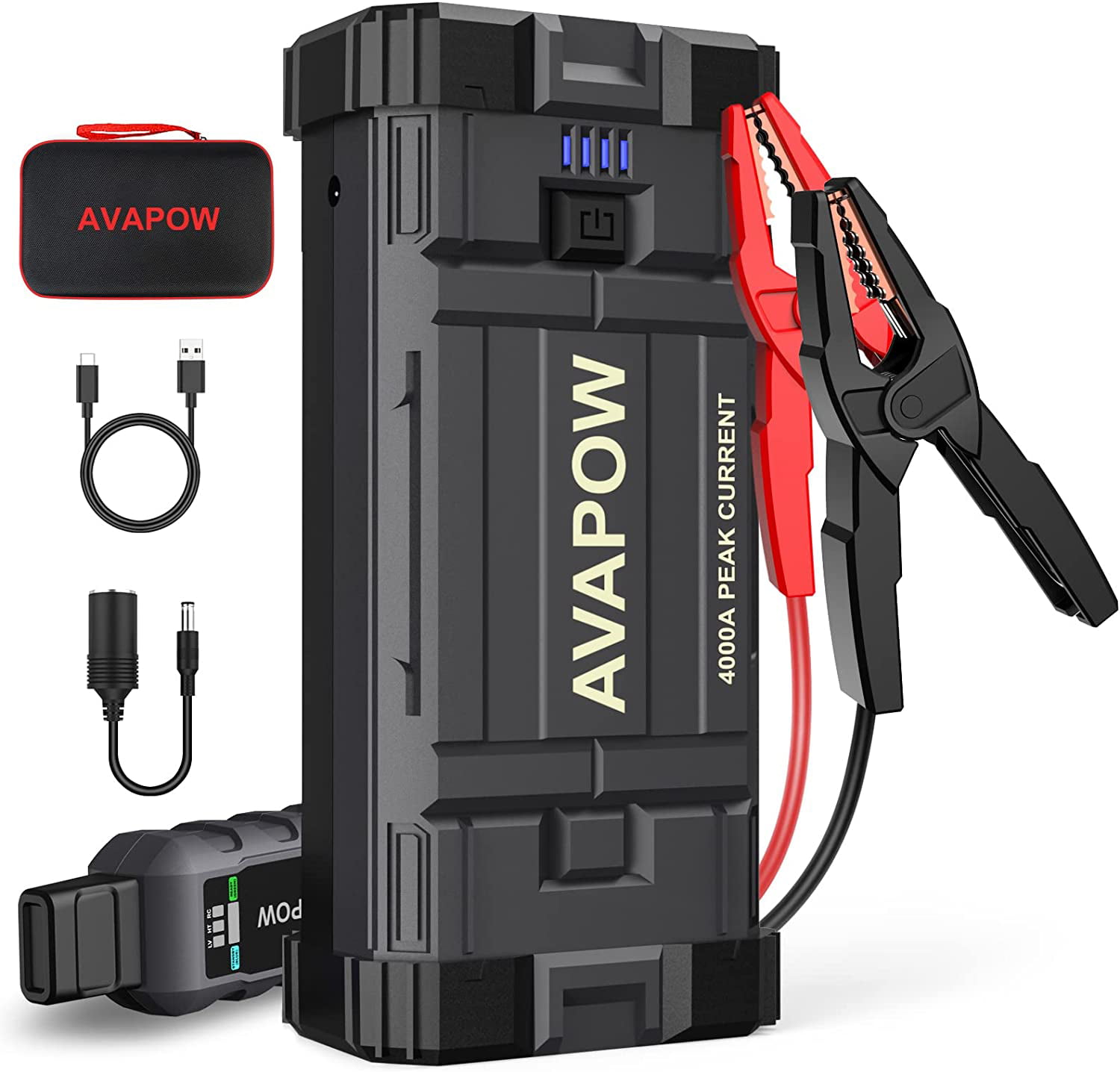 AVAPOW Car Jump Starter. 4000A Peak 27800mAh Battery Jump Starter (for All Gas or Up to 10L Diesel). Battery Booster Power Pack. 12V Auto Jump Box with LED Light. USB Quick Charge 3.0