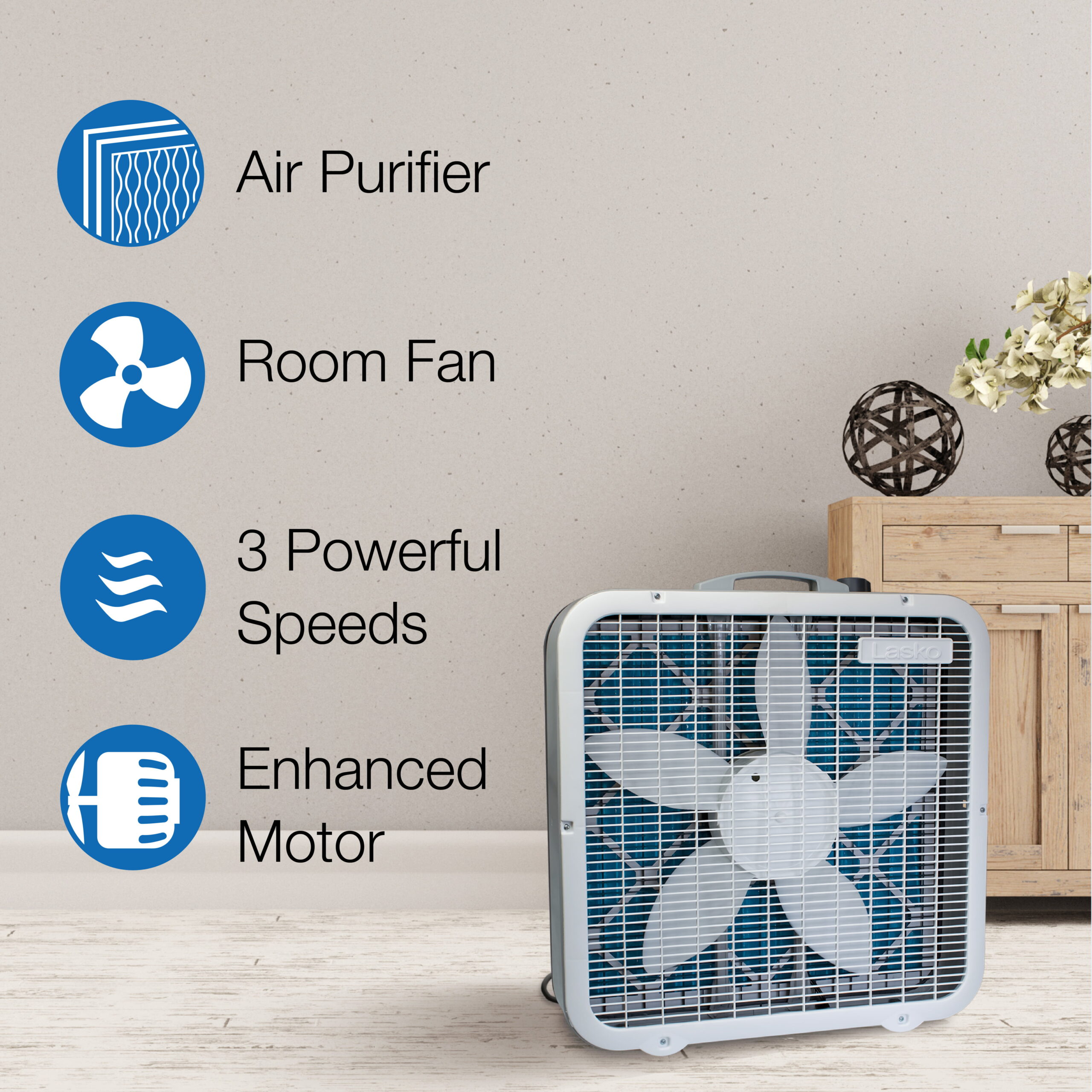 Lasko Air Flex 2-in-1 20-inch Box Fan and Air Purifier in One with 3 Speeds. FF305. White