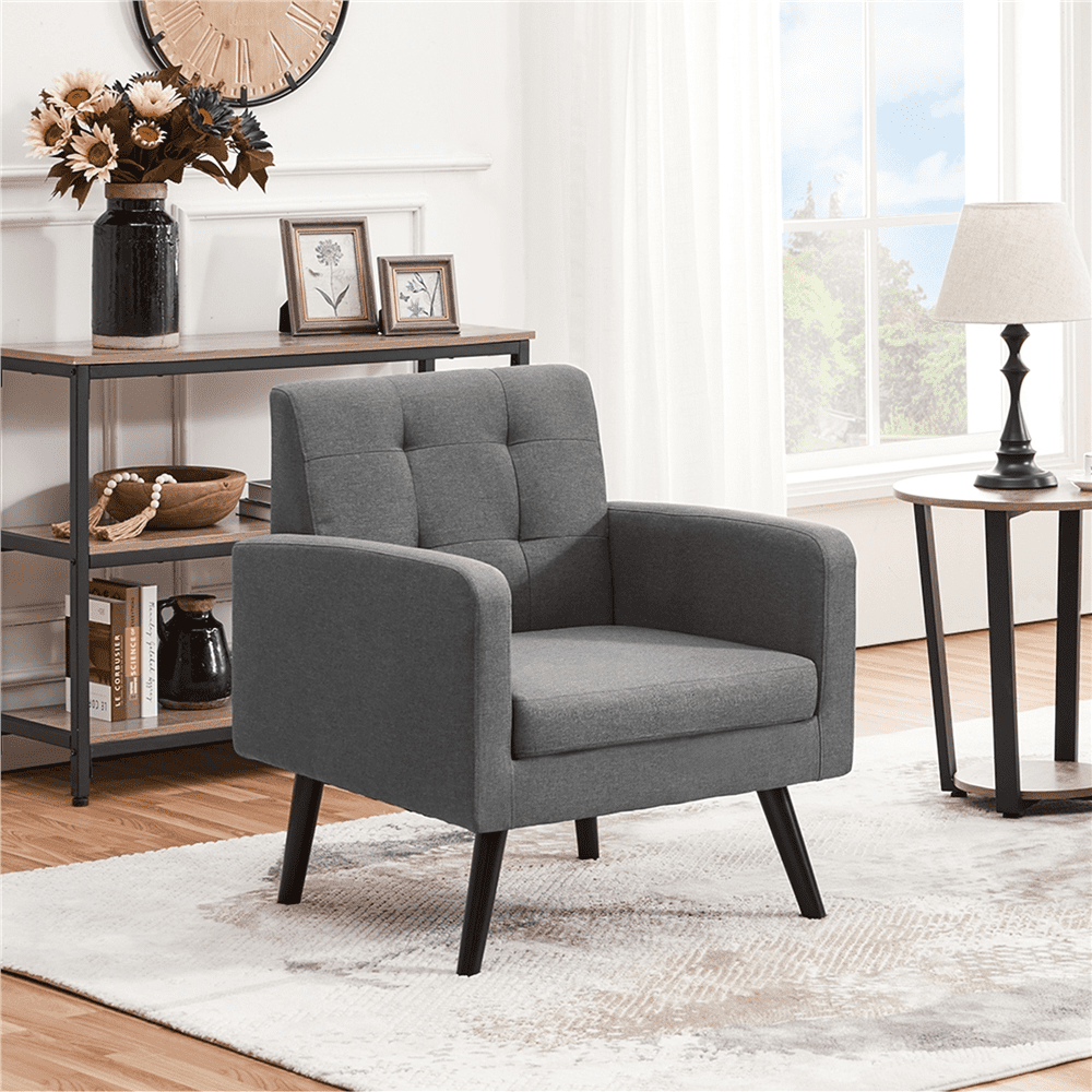 Smile Mart Modern Fabric Tufted Accent Arm Chair for Living room. Dark Gray