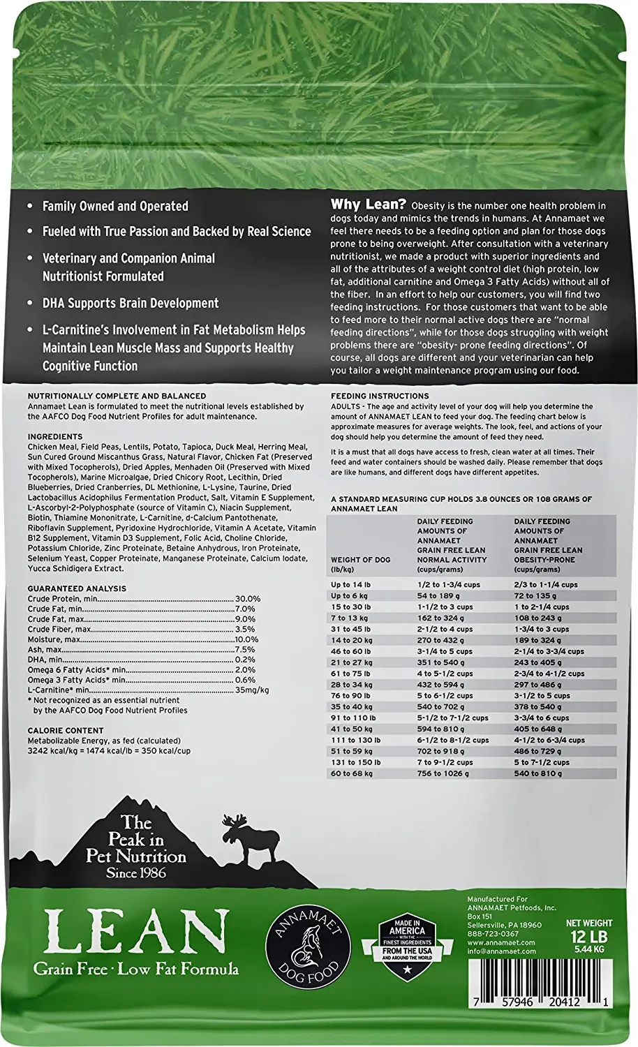 Annamaet Grain-Free Lean Reduced Fat Formula Dry Dog Food (Chicken & Duck) 12-lb Bag