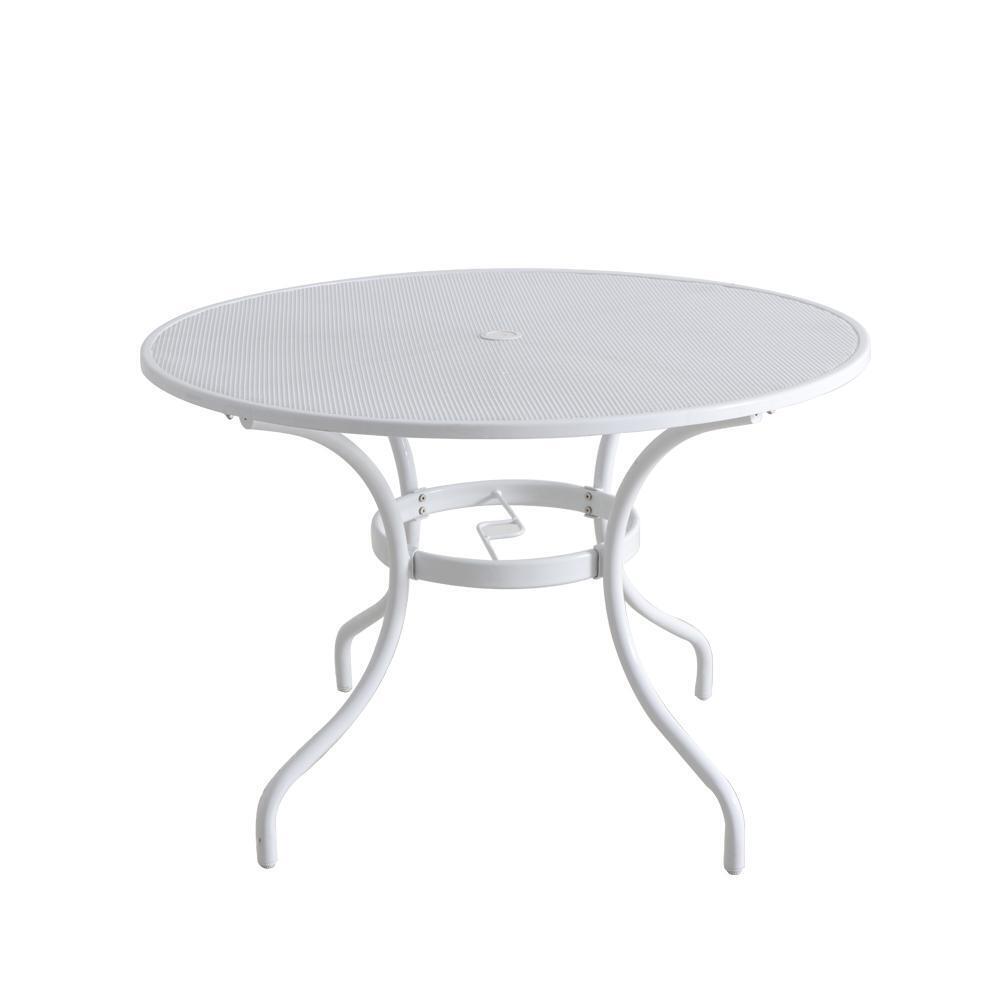 StyleWell FTS60704-W 42 in. Mix and Match Lattice White Mesh Metal Round Outdoor Patio Dining Table