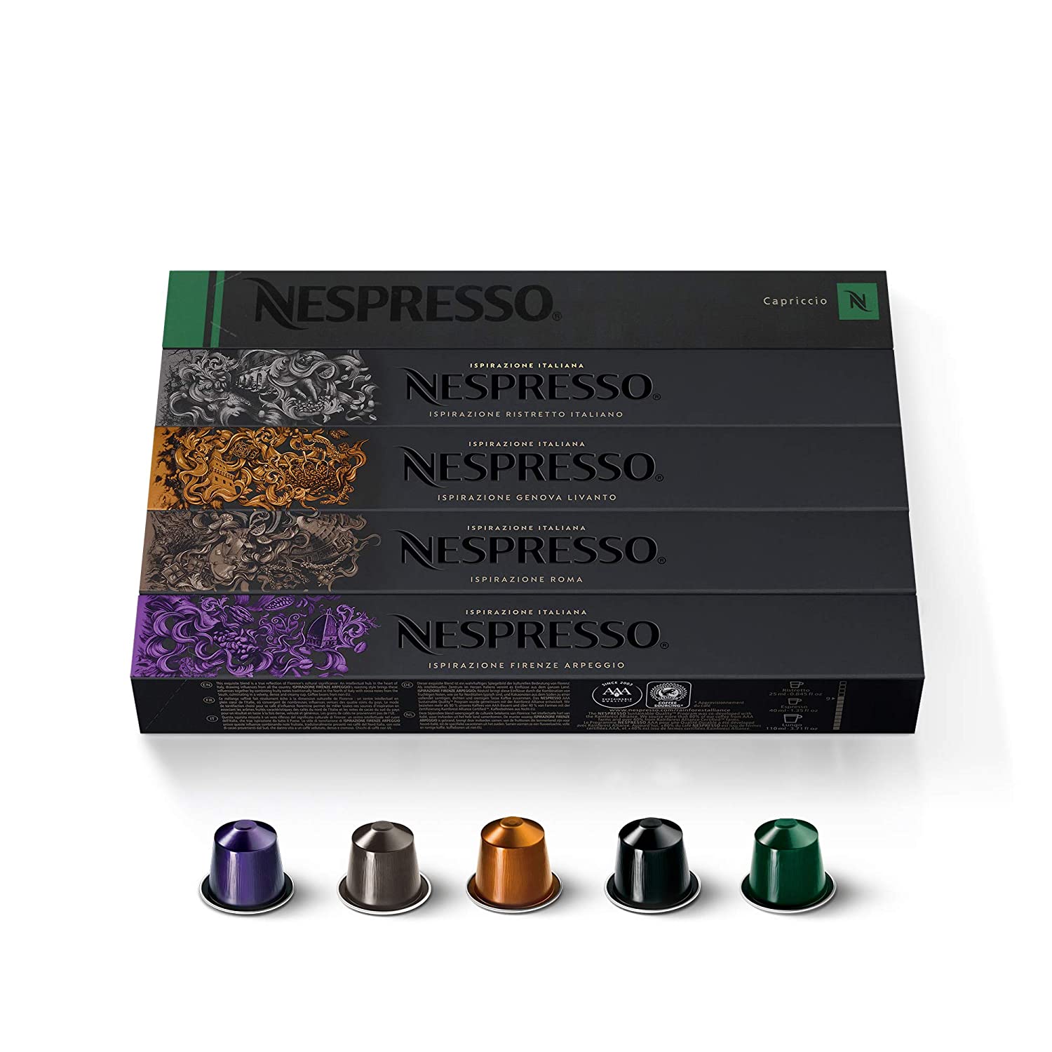 Nespresso Capsules OriginalLine.Ispirazione Best Seller Variety Pack. 50 Count. Brews 1.35oz