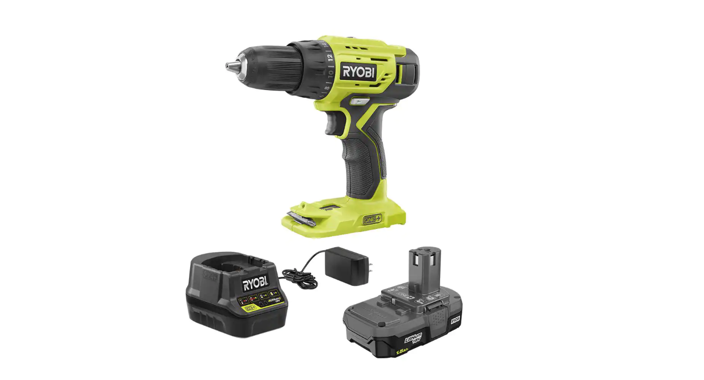 RYOBI P215K ONE+ 18V Lithium-Ion Cordless 1/2 in. Drill/Driver Kit with (1) 1.5 Ah Battery and 18V Charger