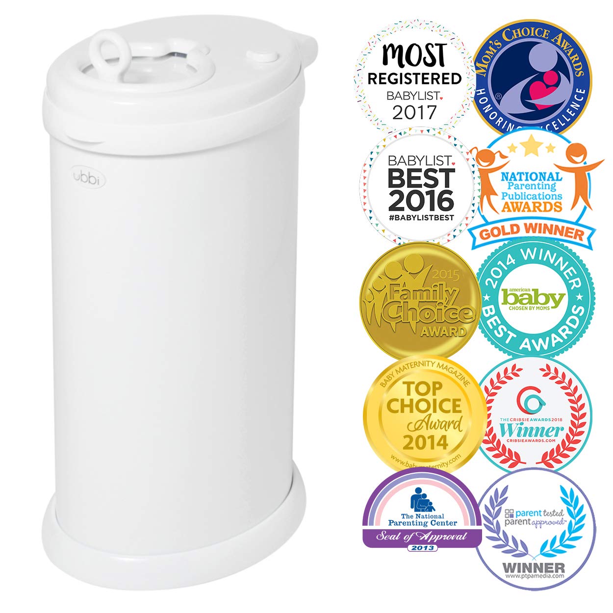 Ubbi Steel Odor Locking. No Special Bag Required Money Saving. Awards-Winning. Modern Design. Registry Must-Have Diaper Pail. White