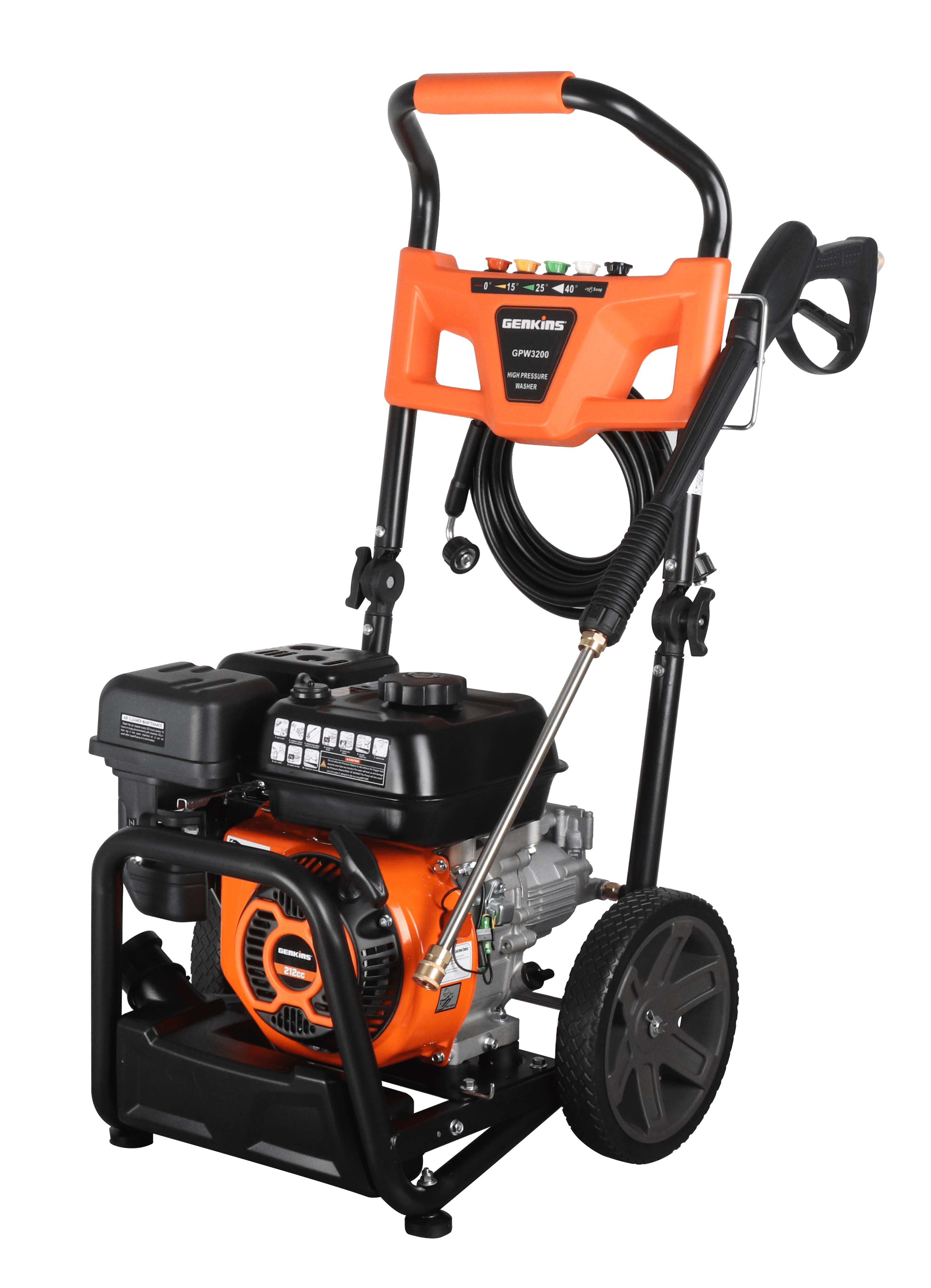 Genkins GPW3200 Gas Powered Foldable Pressure Washer 3200 PSI and 2.5 GPM. Soap Tank and Five Nozzle Set | Compact & Foldable