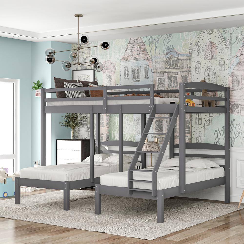 Harper & Bright Designs  Full Over Twin Wood Triple Bunk Bed