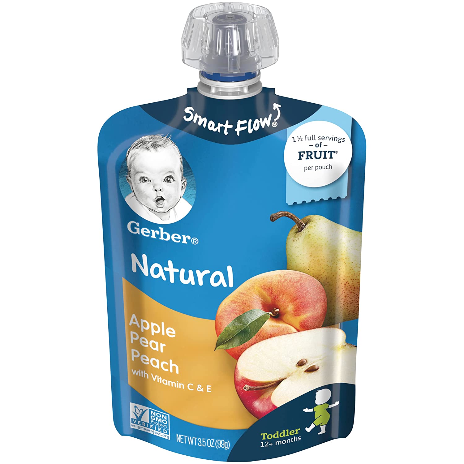 Gerber Purees Apple Pear Peach Toddler Pouch. Apple Pear Peach.  Baby Food (Pack of 12)