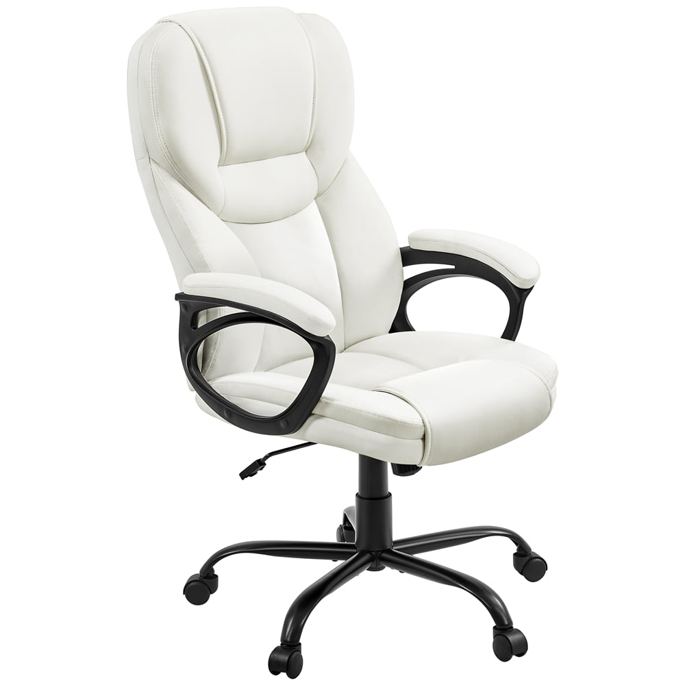 Smile Mart Faux Leather Swivel Office Chair with Ergonomic High Back for Home Office. White