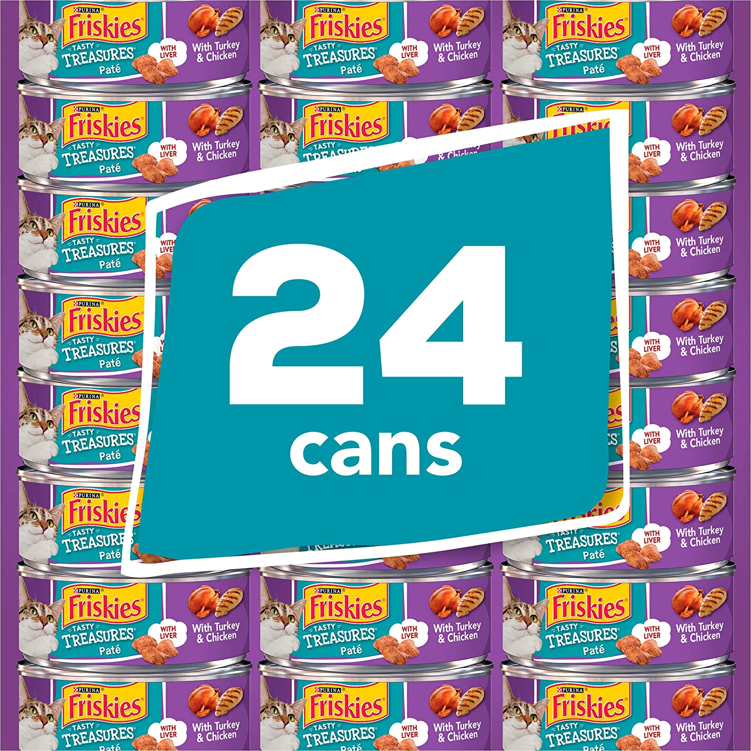 Purina Friskies Pate Wet Cat Food Tasty Treasures With Liver Turkey and Chicken - (24) 5.5 oz. Cans