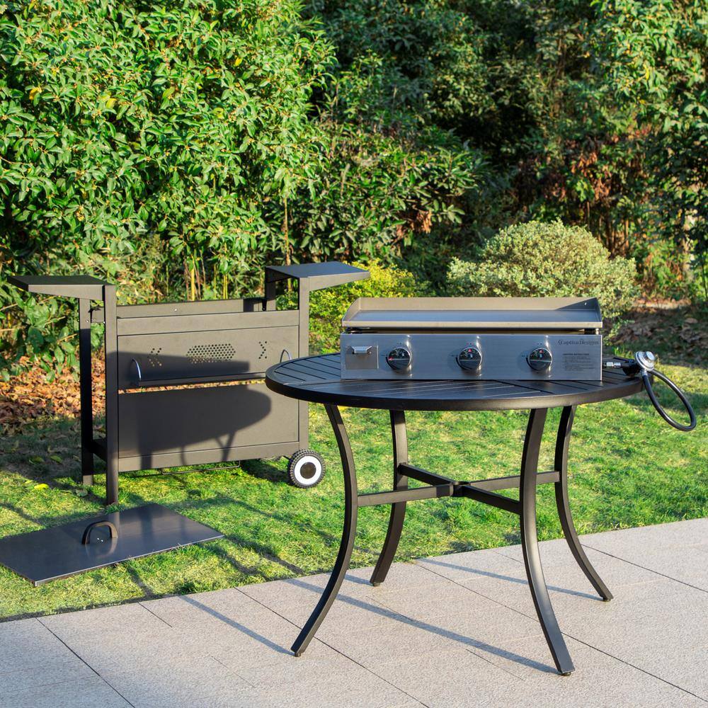 PHI VILLA THD-E02GR020 3-Burner Portable Propane Gas Griddle in Black with Cart and Lid